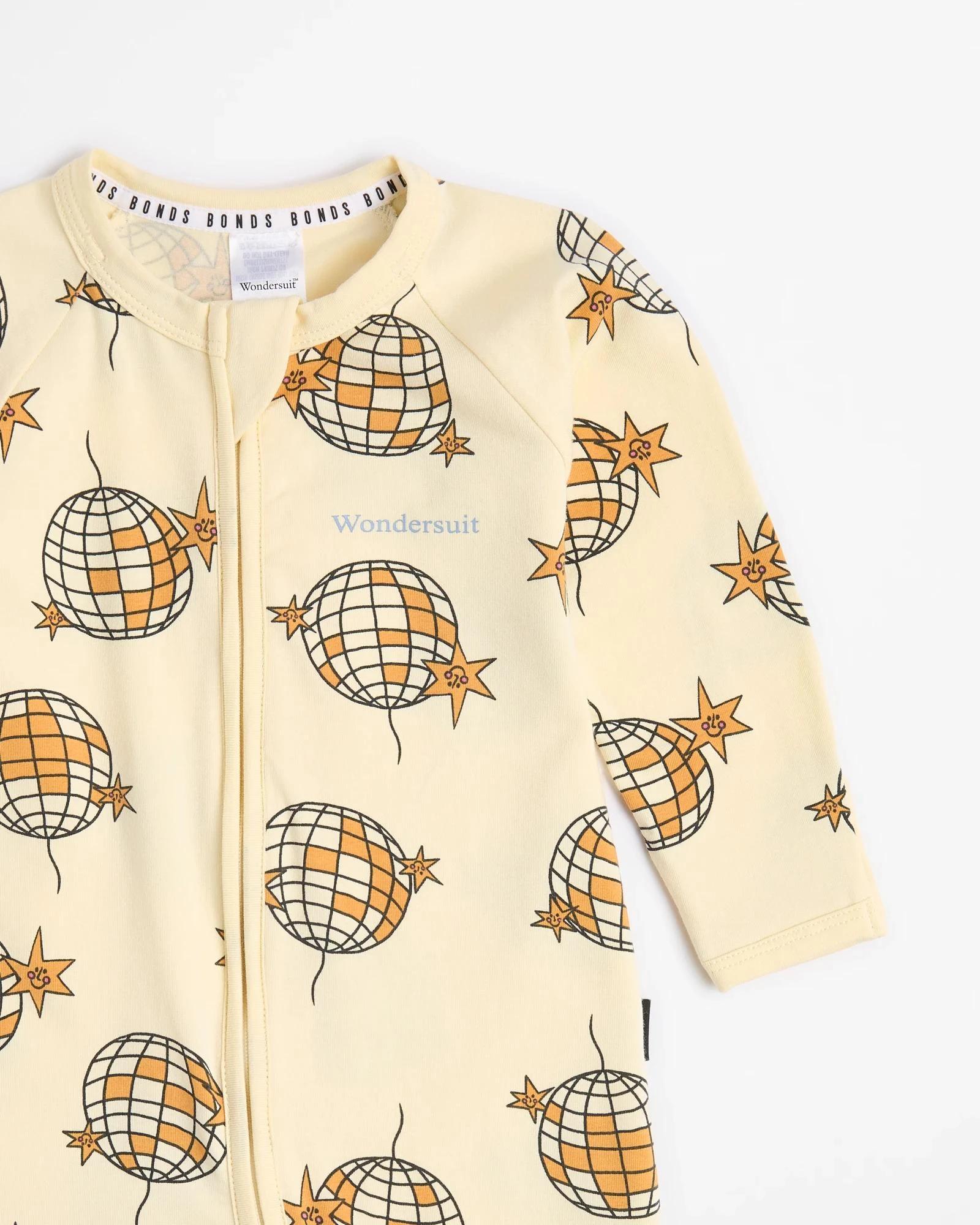 2 Bonds Baby Print Zip Wondersuit Coverall PALE YELLOW STARLIGHT DISCO, 2 of 4