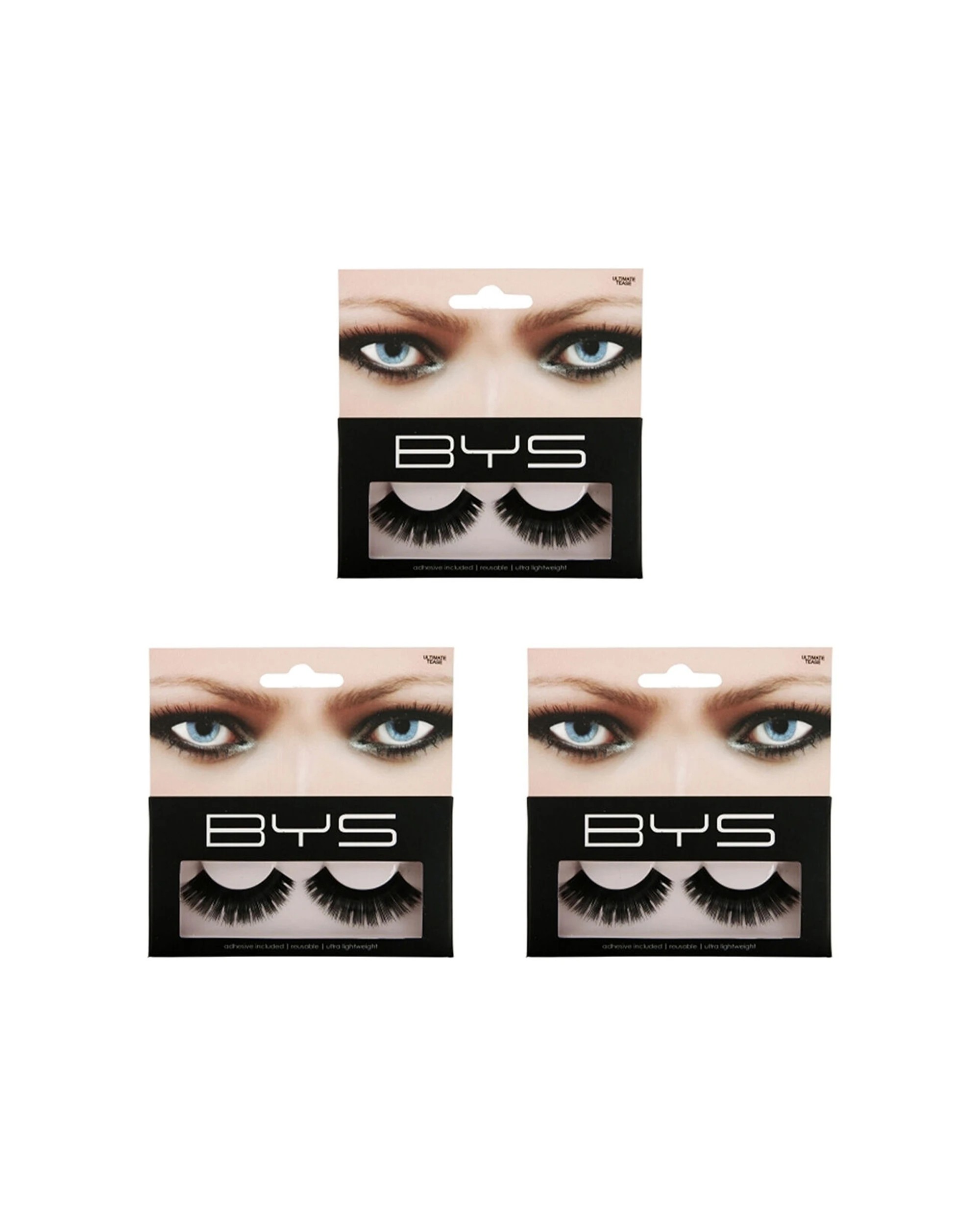1 BYS Ultimate Tease Lash Extensions 3PK Lightweight Reusable Latex Adhesive Set - Black, 1 of 1