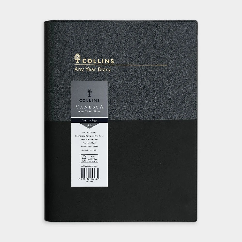 2 Collins A4 Day to Page  Undated Vanessa Diary Black, 2 of 9