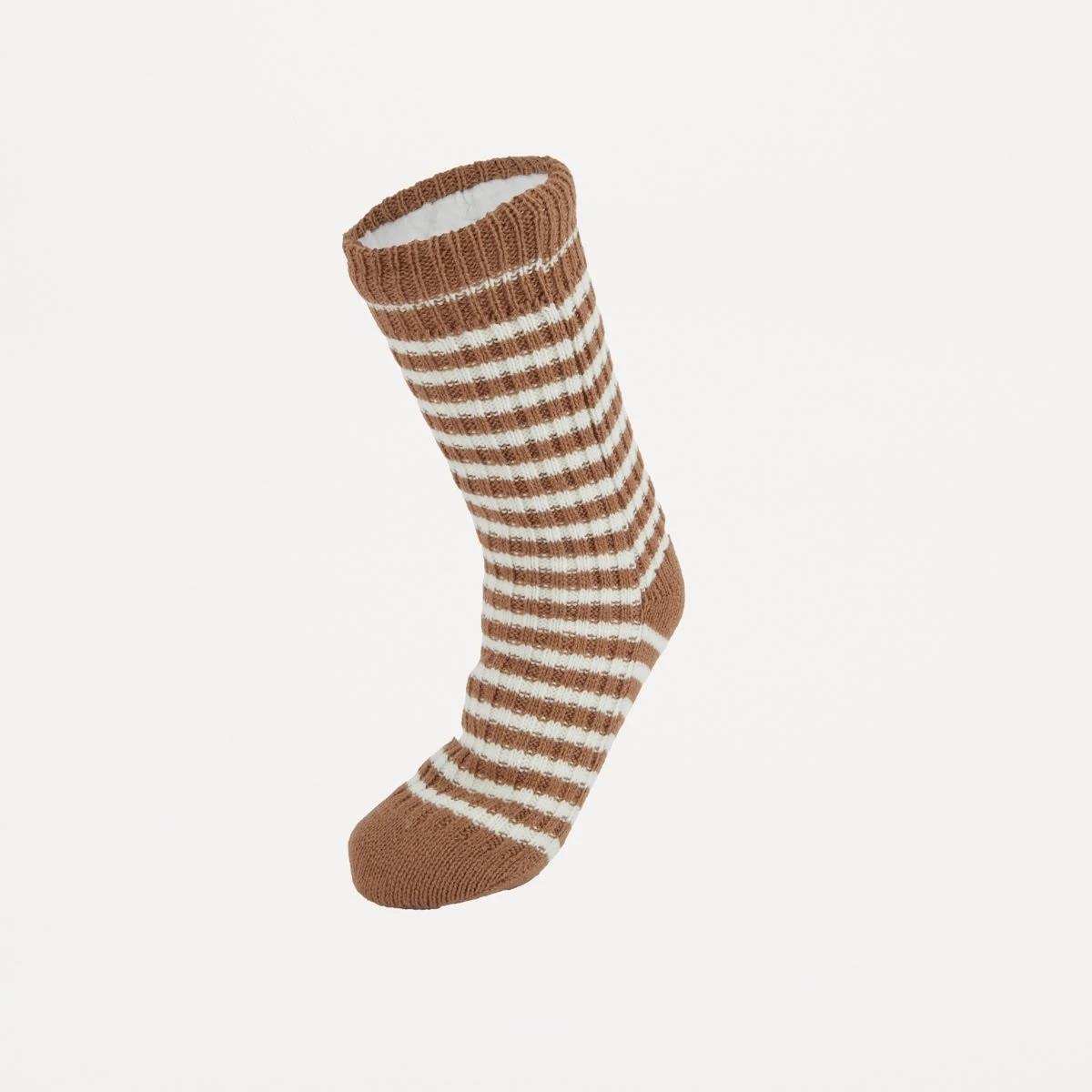 1 Knitted Lounge Socks Bn Wt Strp, 1 of 3