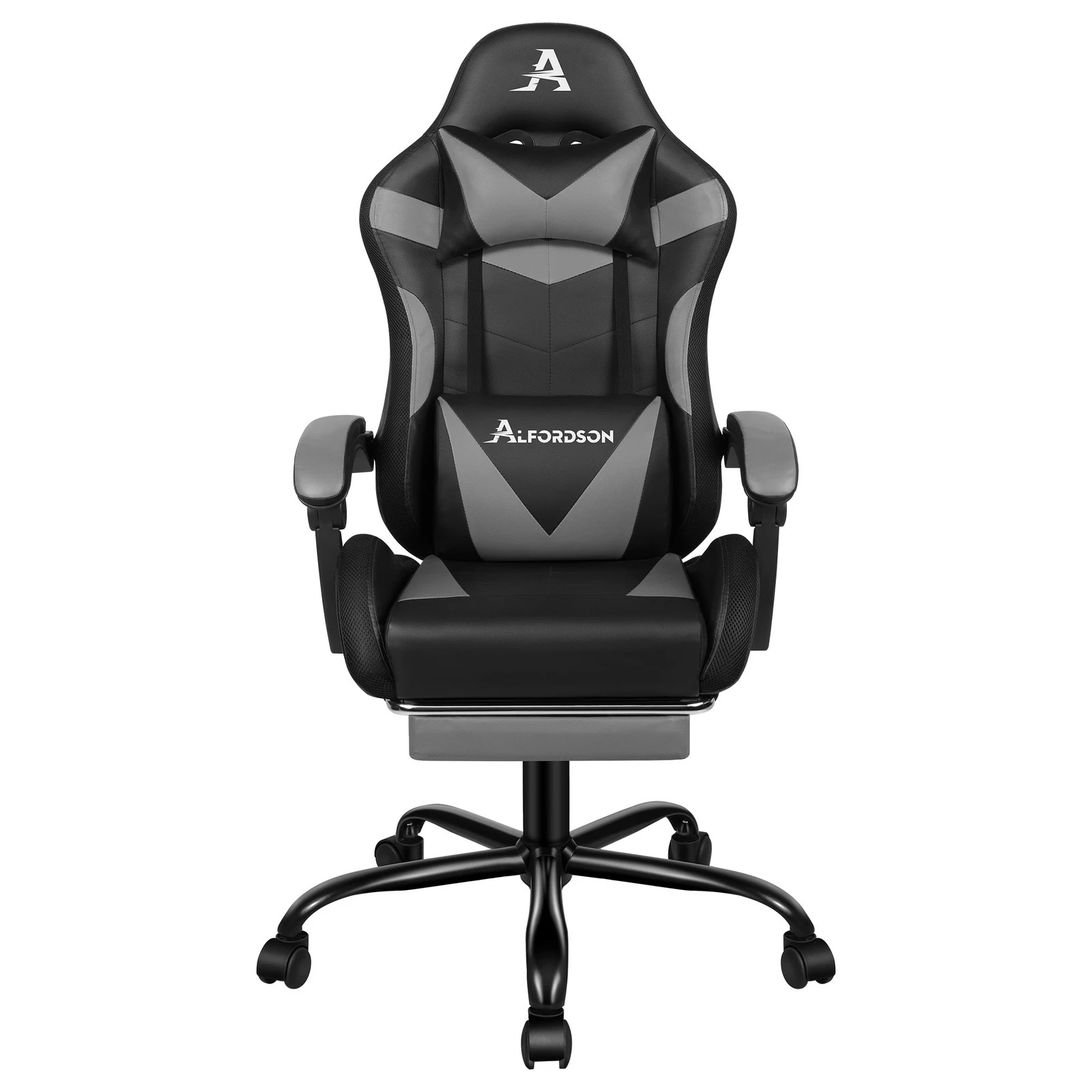 4 Alfordson Gaming Chair Office Massage 12 RGB LED Computer Seat PU Leather - Grey, 4 of 10