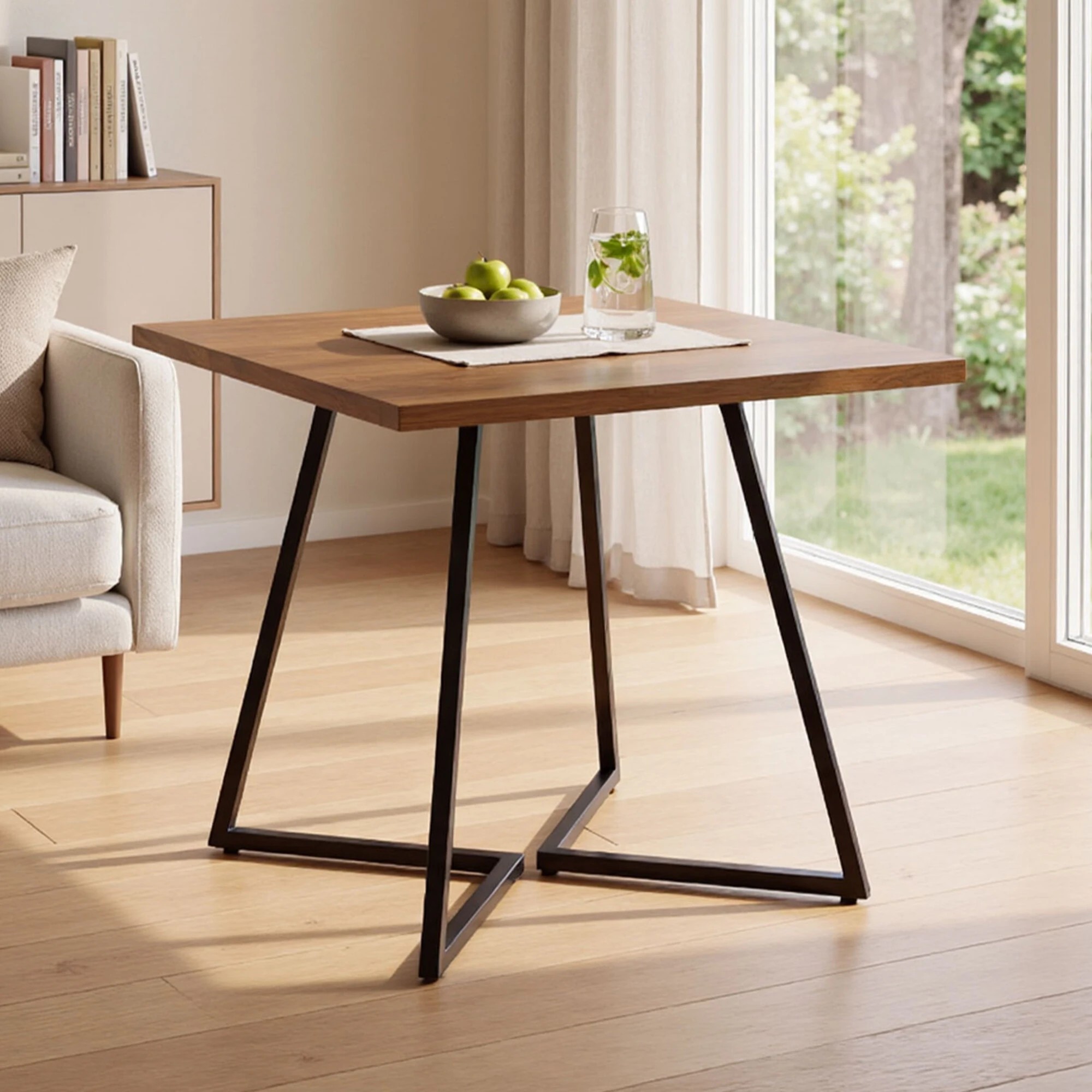 7 Levede Dining Table 80cm Square Dining Table 4 Seater Wood Top Metal, 7 of 8