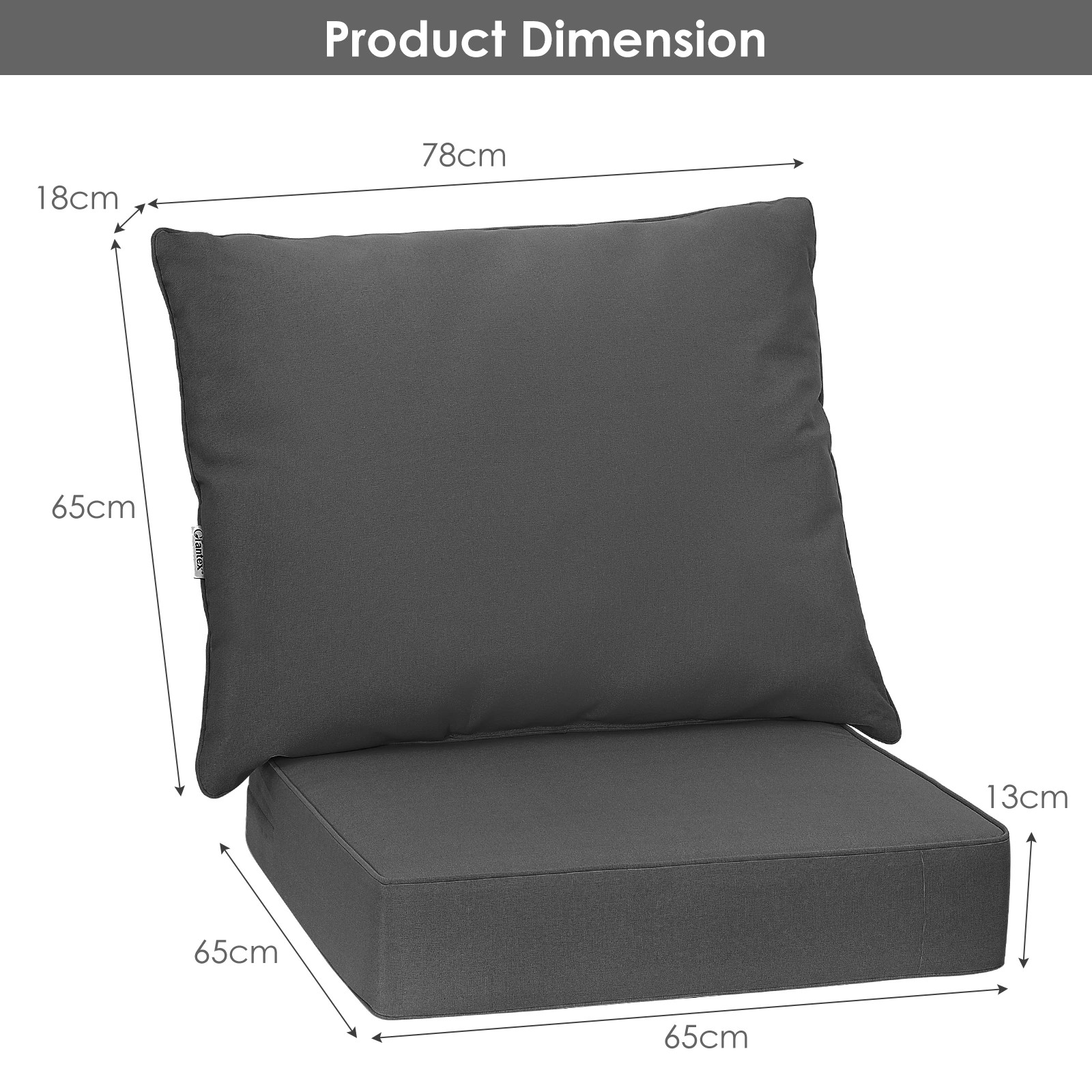 4 Costway Patio Cushion Set Indoor Outdoor Chair Seat Pads - Grey, 4 of 4