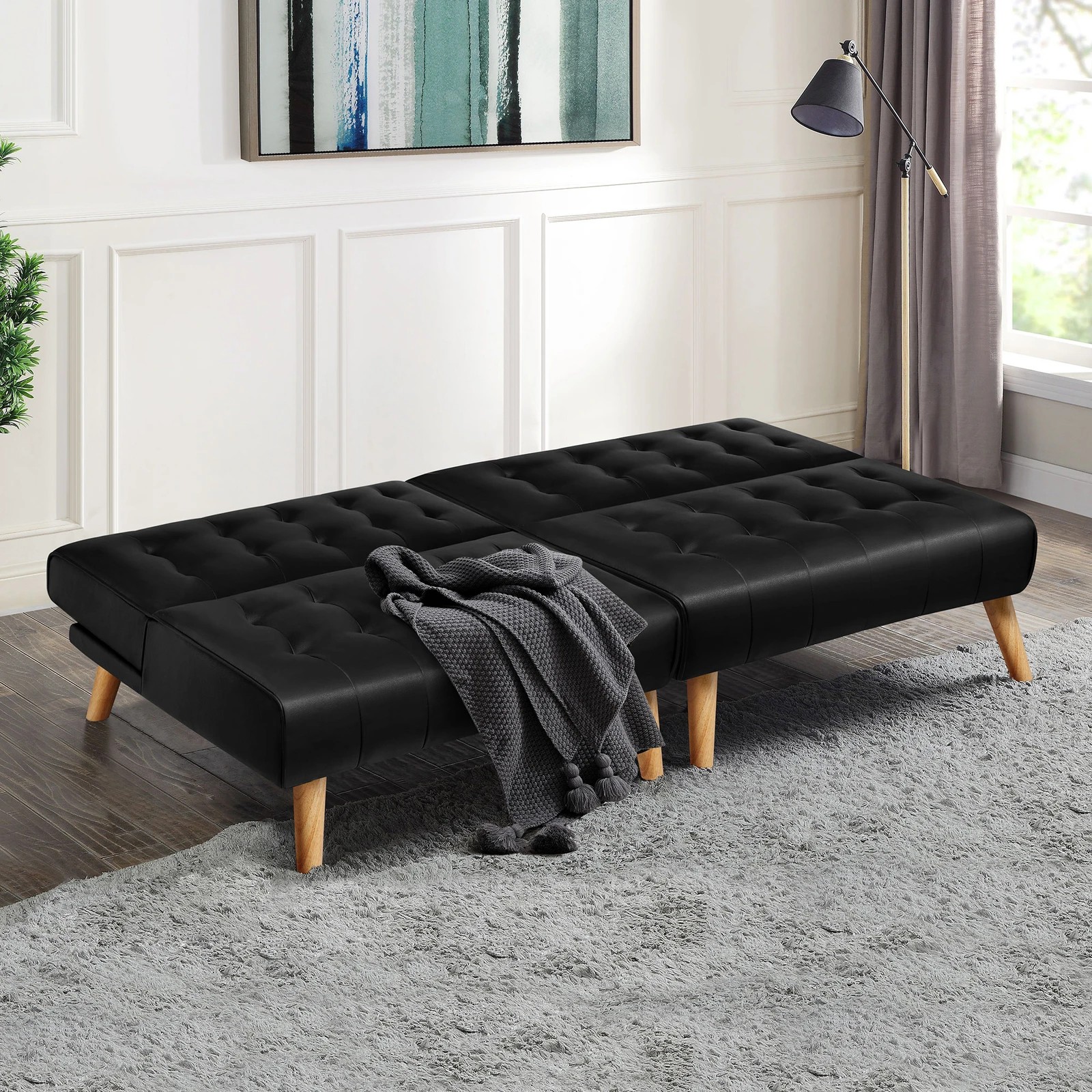 8 Alfordson 2x Sofa Bed Single Chair Leather - Black, 8 of 9