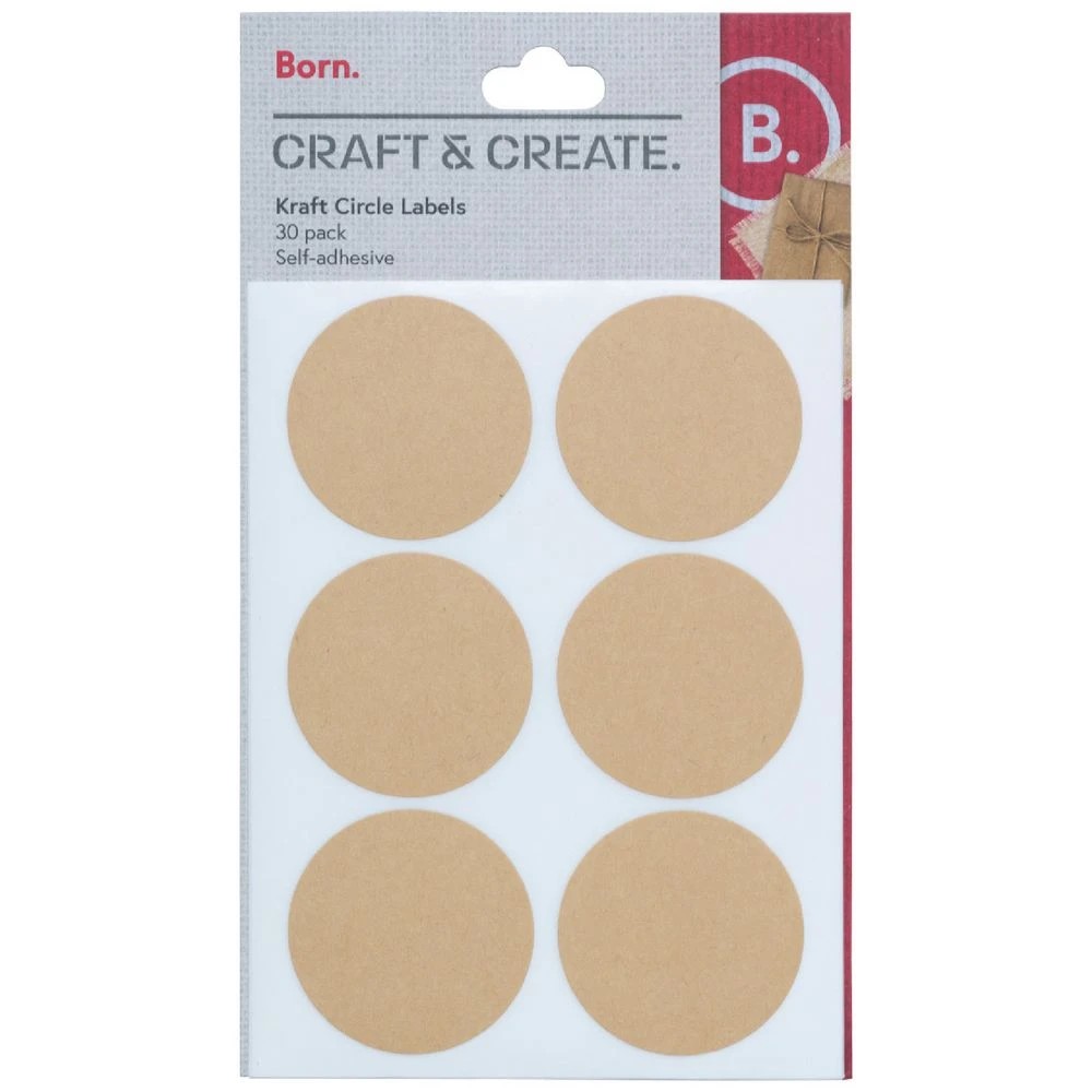 1 Born Kraft Circle Labels 30 Pack, 1 of 2