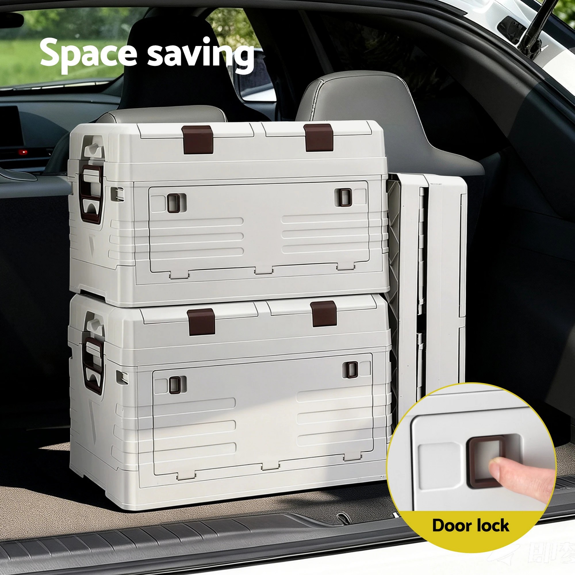 3 Gardeon 60L Outdoor Storage Box Foldable Camping Collapsible Bins - Beige, 3 of 6