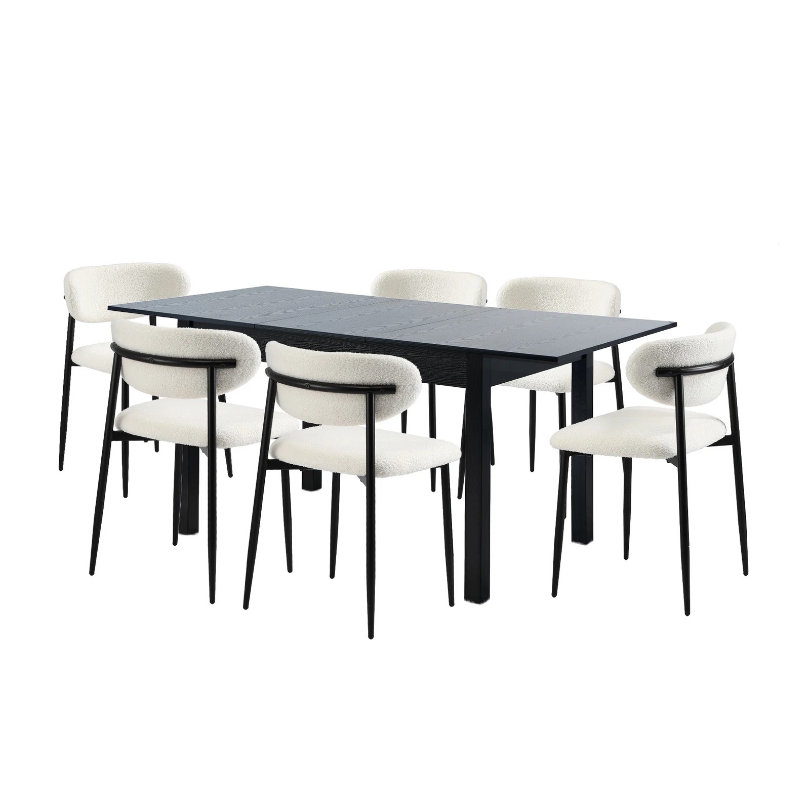 9 Oikiture 7pc Extenable Dining Table and Chairs Wooden Dining Set Boucle - Black, 9 of 10