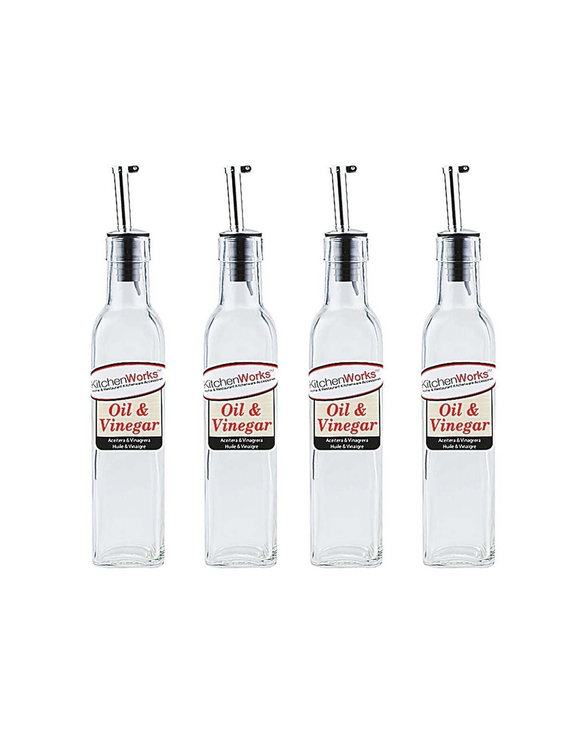 1 Kitchenworks 4PK Glass 250ml Oil And Vinegar Bottle Square Design With Stopper - Clear, 1 of 1