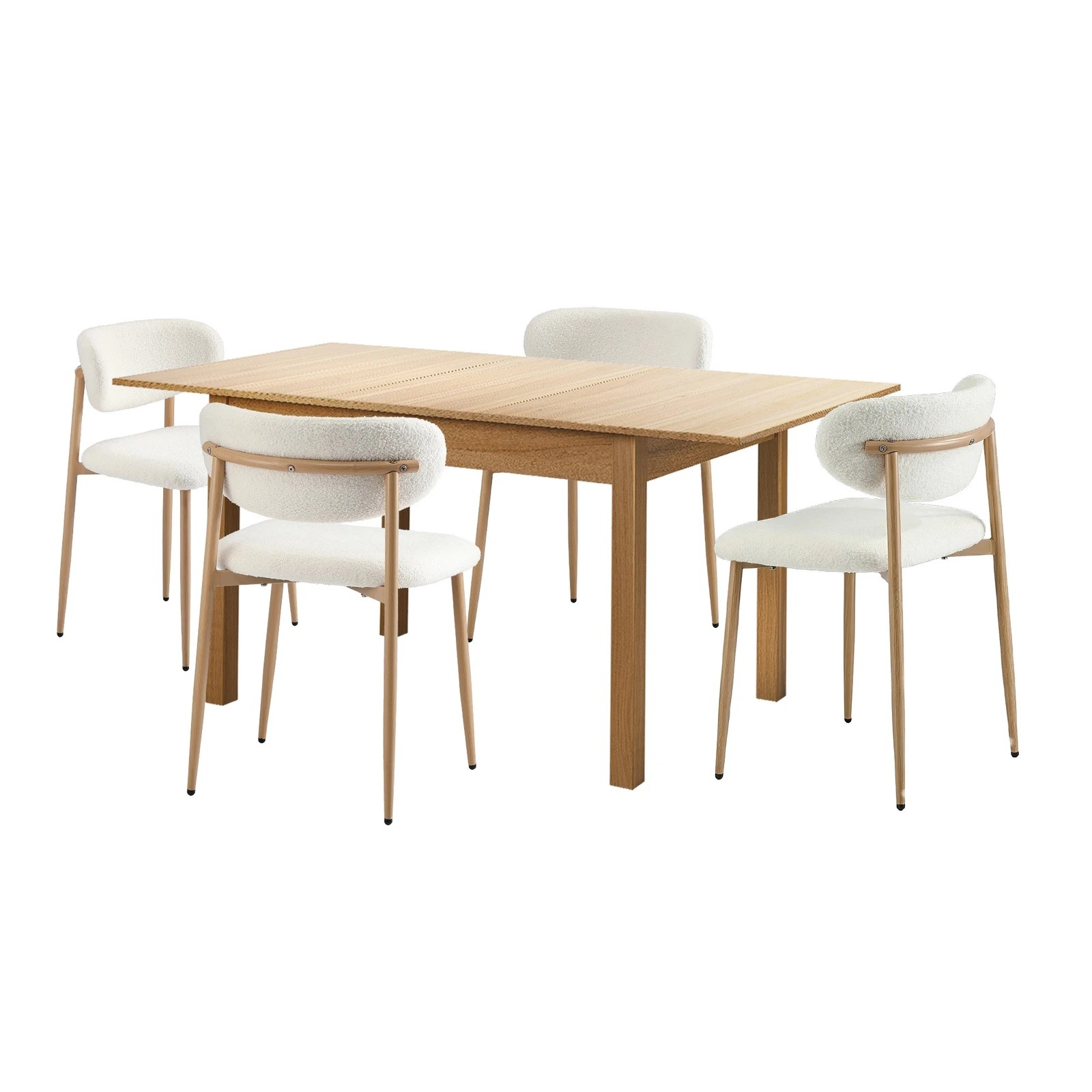 9 Oikiture 5pc Extenable Dining Table and Chairs Wooden Dining Set Boucle - Natural, 9 of 10