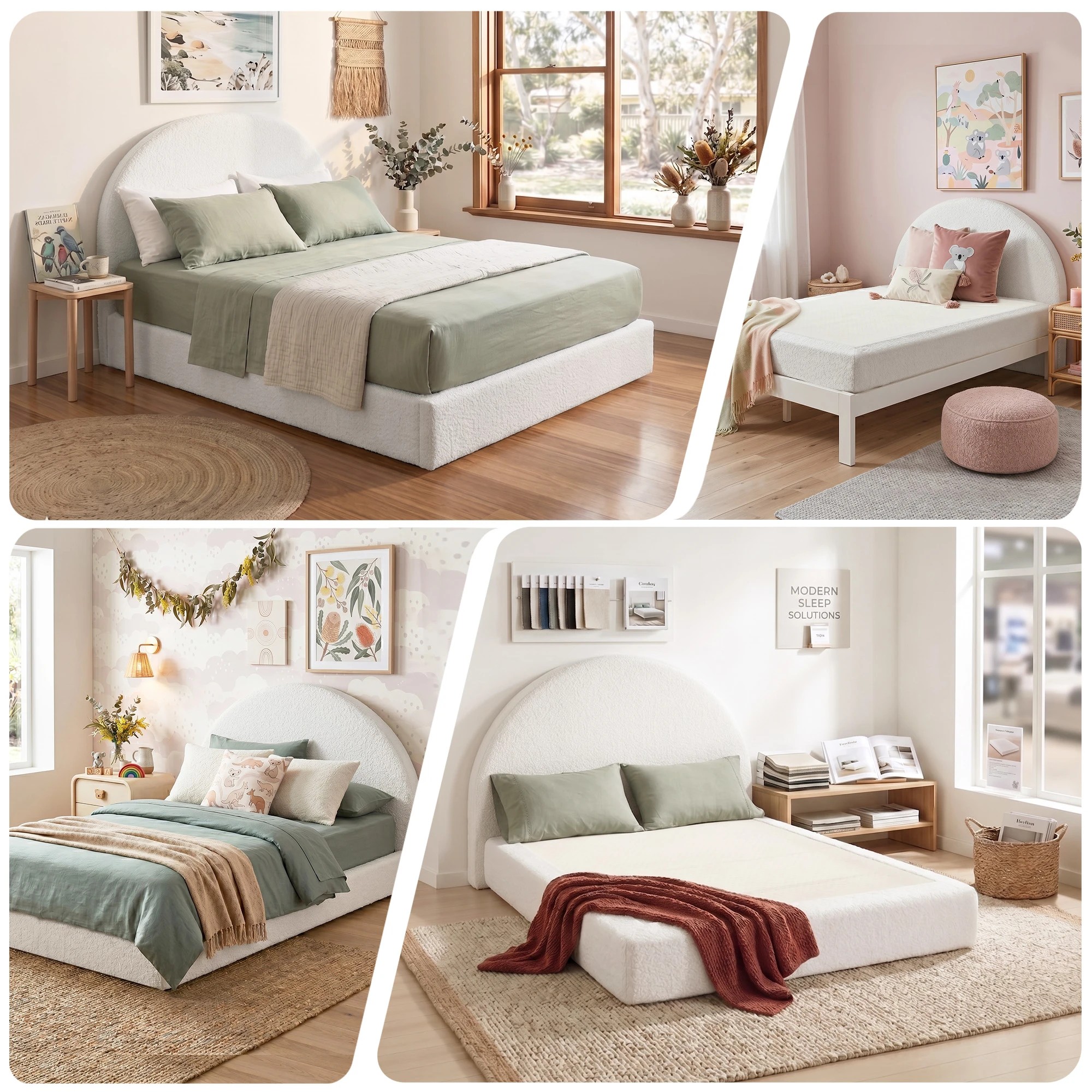 4 Artiss Double Bed Frame Boucle Fabric No-Assembly Beds Vacuum Compressed Removable Washable Cover - White, 4 of 9