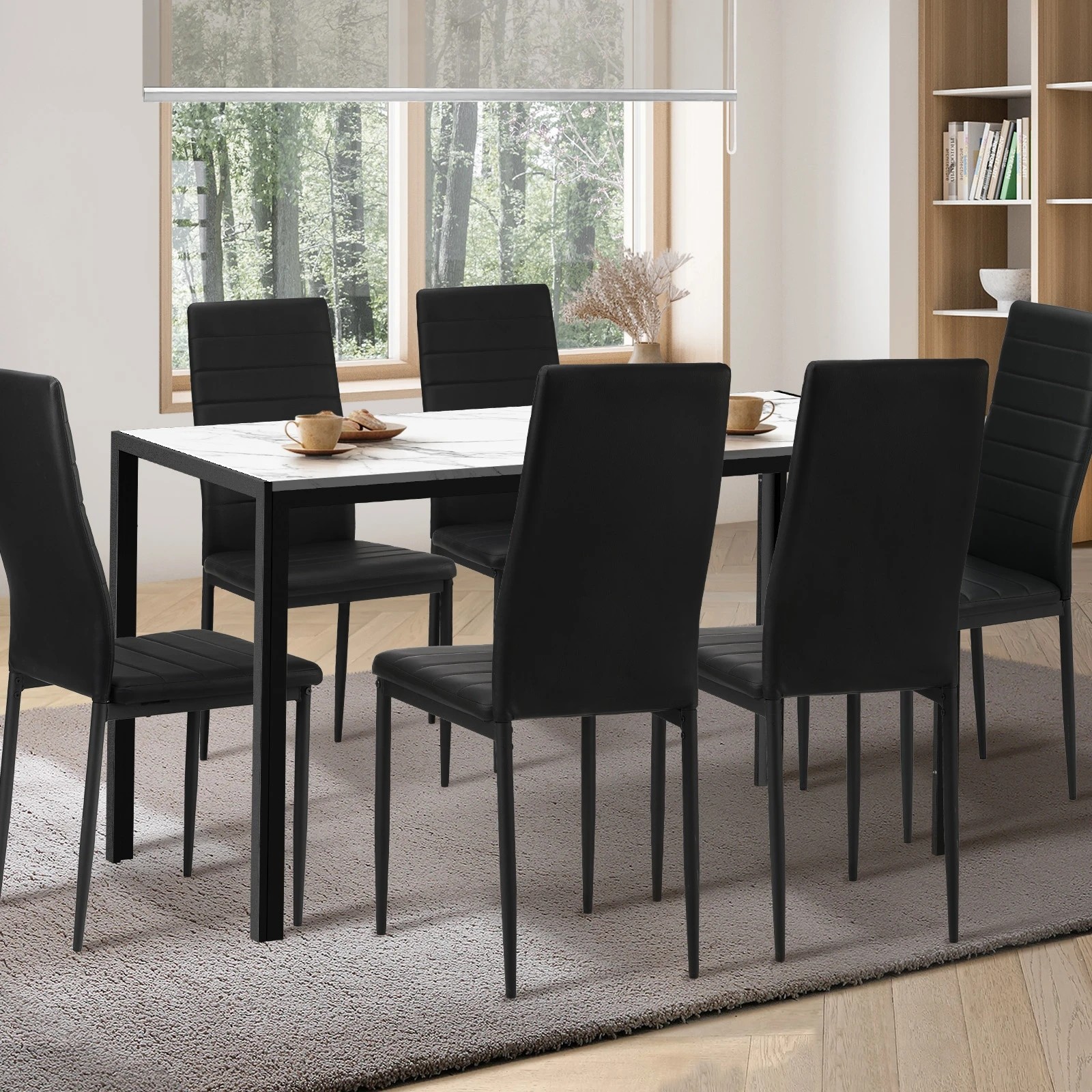 2 Oikiture 140cm Rectangle Dining Table With 6pcs Dining Chairs Marble
 - Multi, 2 of 7