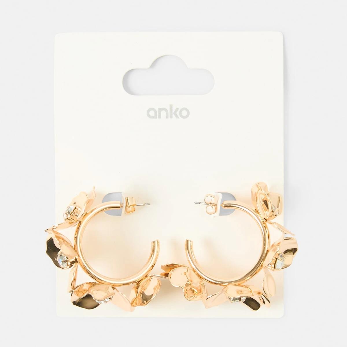 5 Diamante Flower Hoop Earrings - Gold Tone Gold, 5 of 5