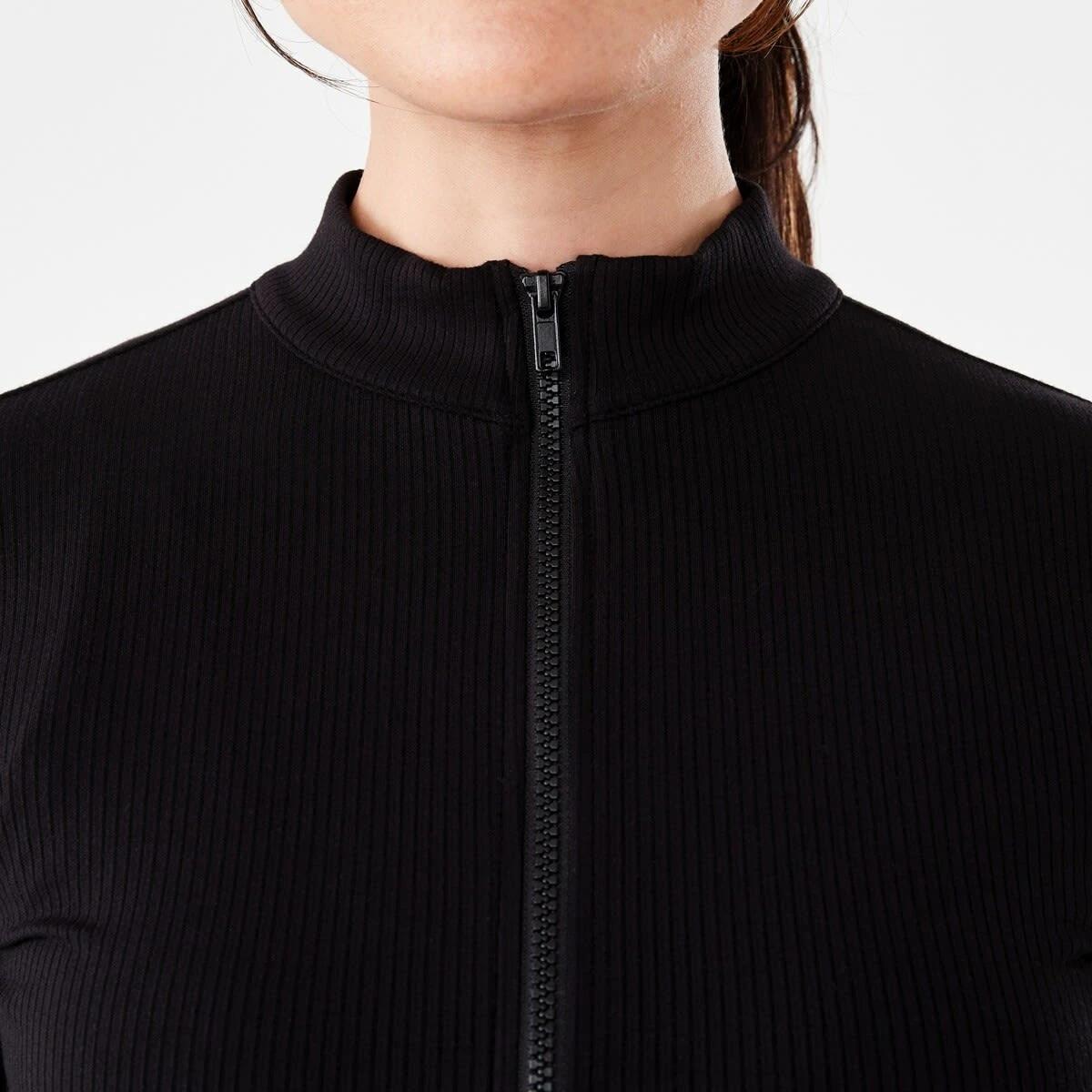 6 Active Womens Ribbed Zip Through Long Sleeve Top Black, 6 of 7