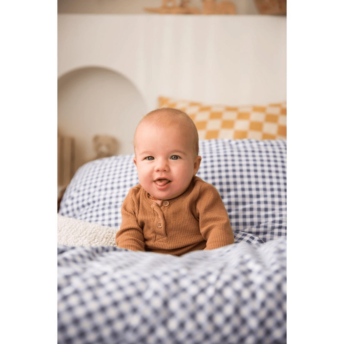 4 The Midnight Gang Dusty Blue Gingham Bed Wetting Mat - King Single with wings - Pattern, 4 of 4