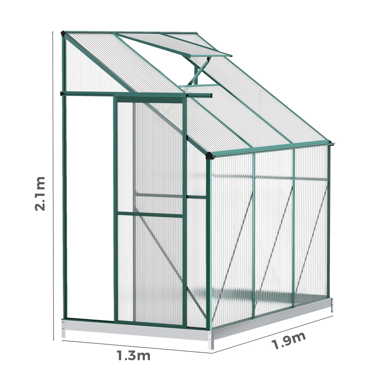 3 Alfordson Greenhouse Aluminium Polycarbonate Garden Storage Shed 1.9x1.3M - White, 3 of 7