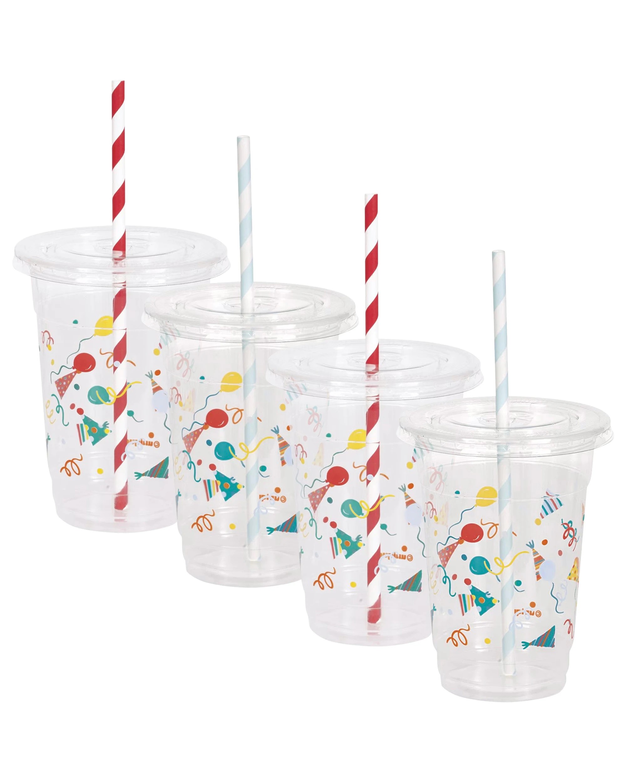 1 Unique Bright Party Reusable Cups With Lids & Straws Pack of 4 - Multi, 1 of 2