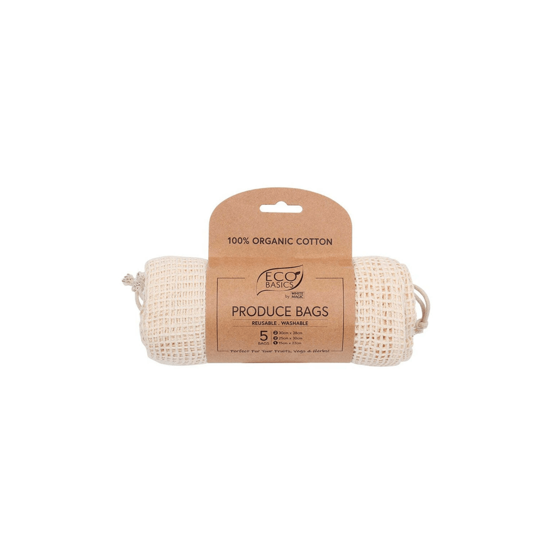 1 White Magic Eco Basics 5 Pack Produce Bags Organic Cotton Mesh Various Sizes
 - Plain, 1 of 3