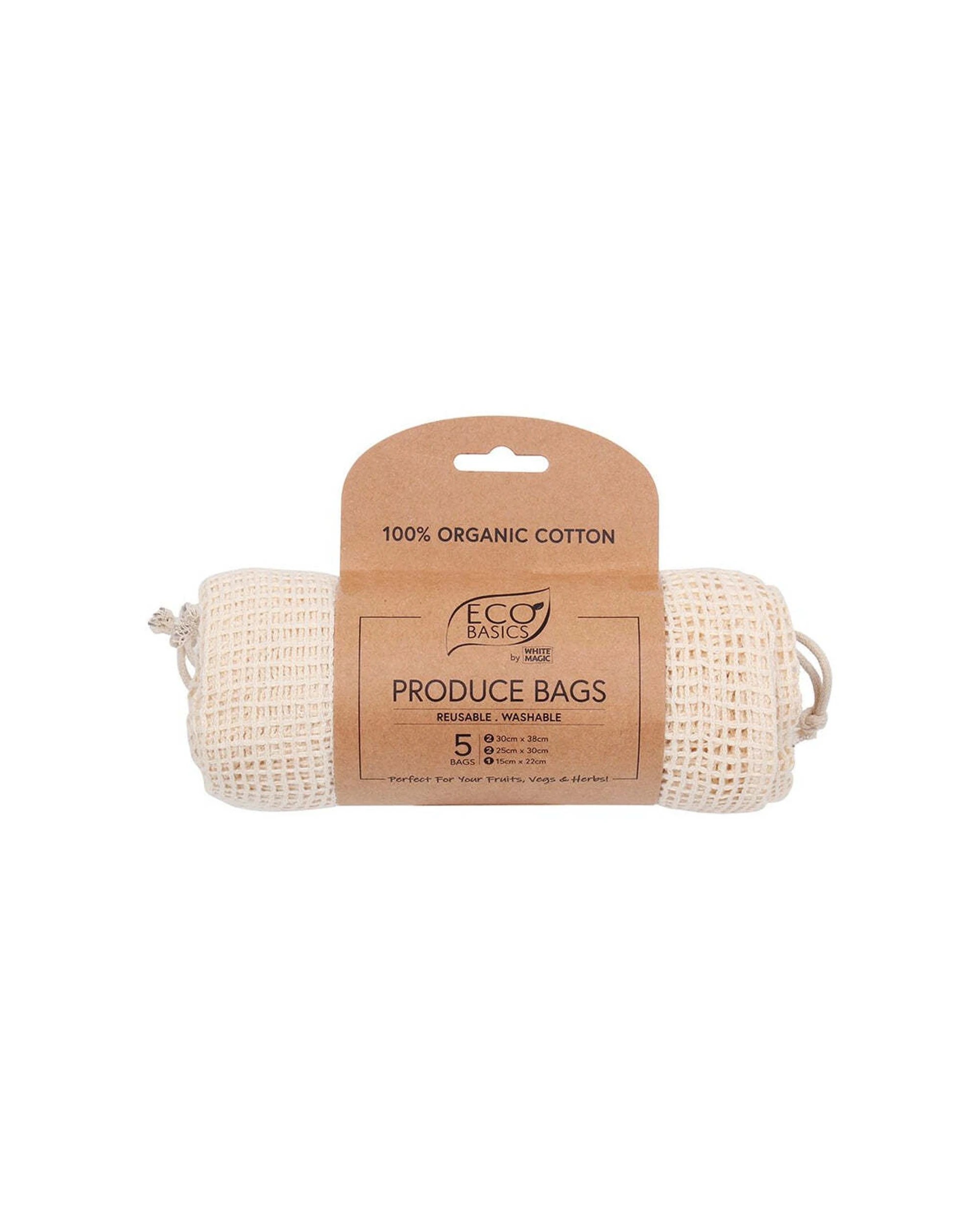 1 White Magic Eco Basics 5 Pack Produce Bags Organic Cotton Mesh Various Sizes - Brown, 1 of 3
