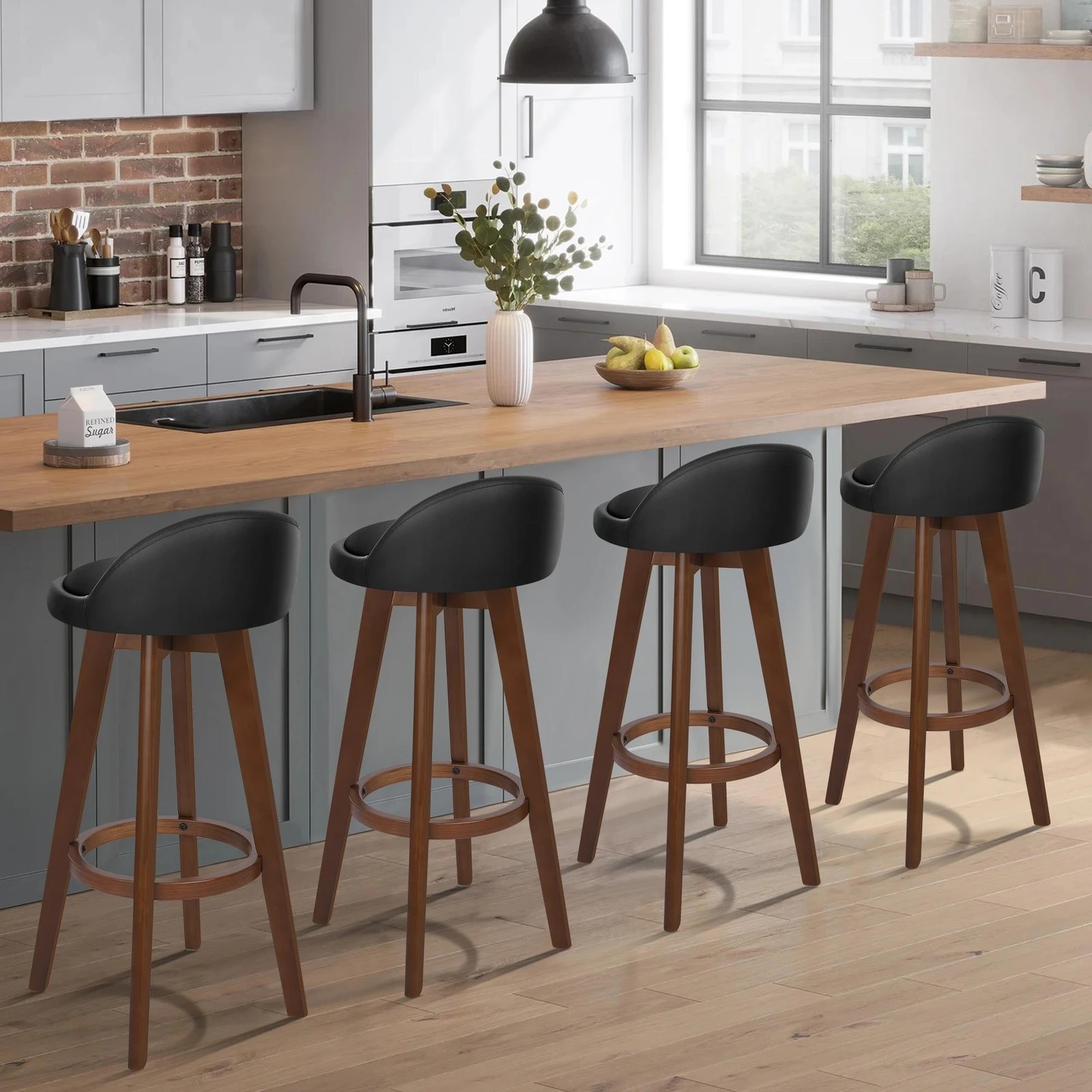 2 Alfordson 4x Bar Stools Liam Kitchen Wooden Swivel Chairs Black - Black, 2 of 10