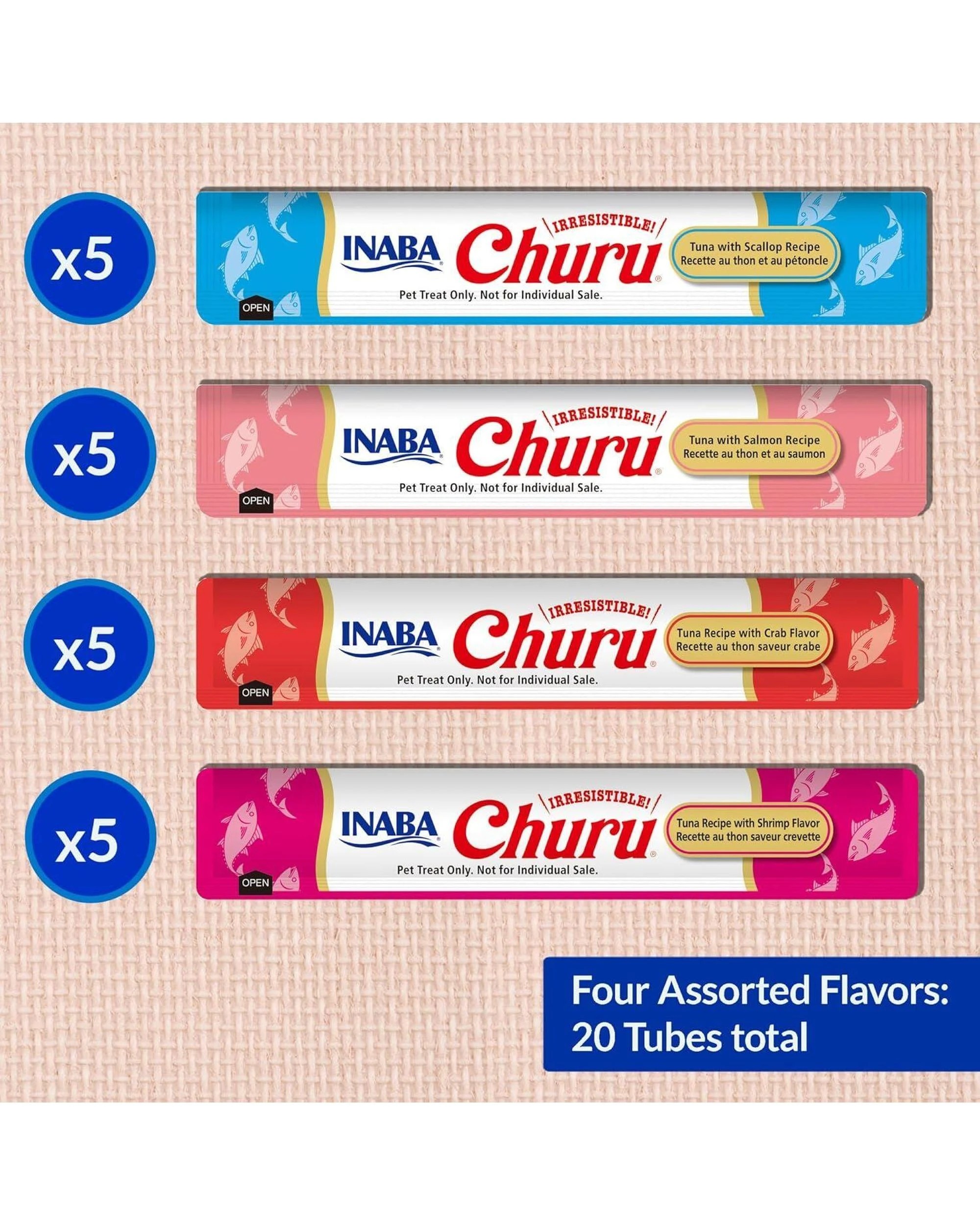 3 Inaba Churu Puree Lickable Cat Treats Tuna Seafood Variety Box 20 x 14g, 3 of 9