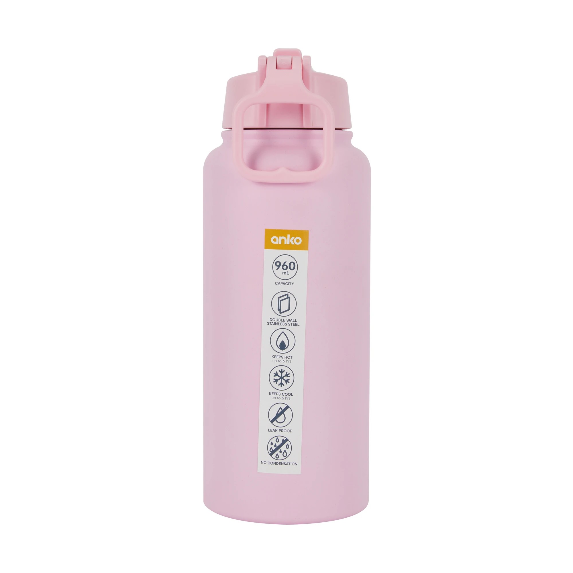 4 960ml Pink Double Wall Insulated Cylinder Drink Bottle, 4 of 4