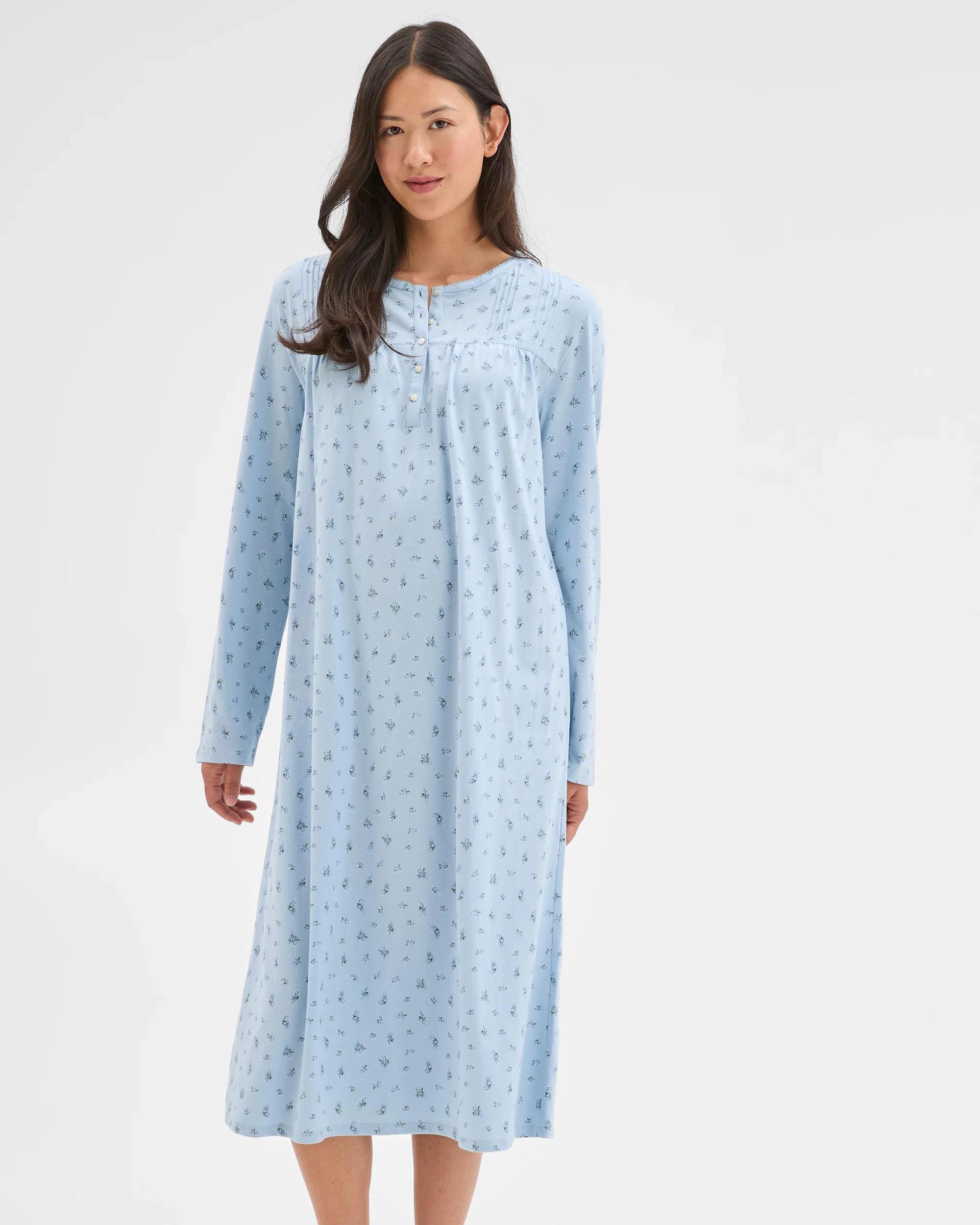 1 Target Woman Australian Cotton Long Sleeve Traditional Pintuck Nightie BLUE BOW, 1 of 6