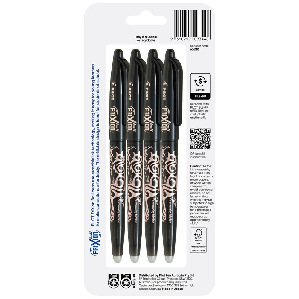 2 PILOT FriXion Ball Erasable Gel Pen 1mm Black 4 Pack, 2 of 5