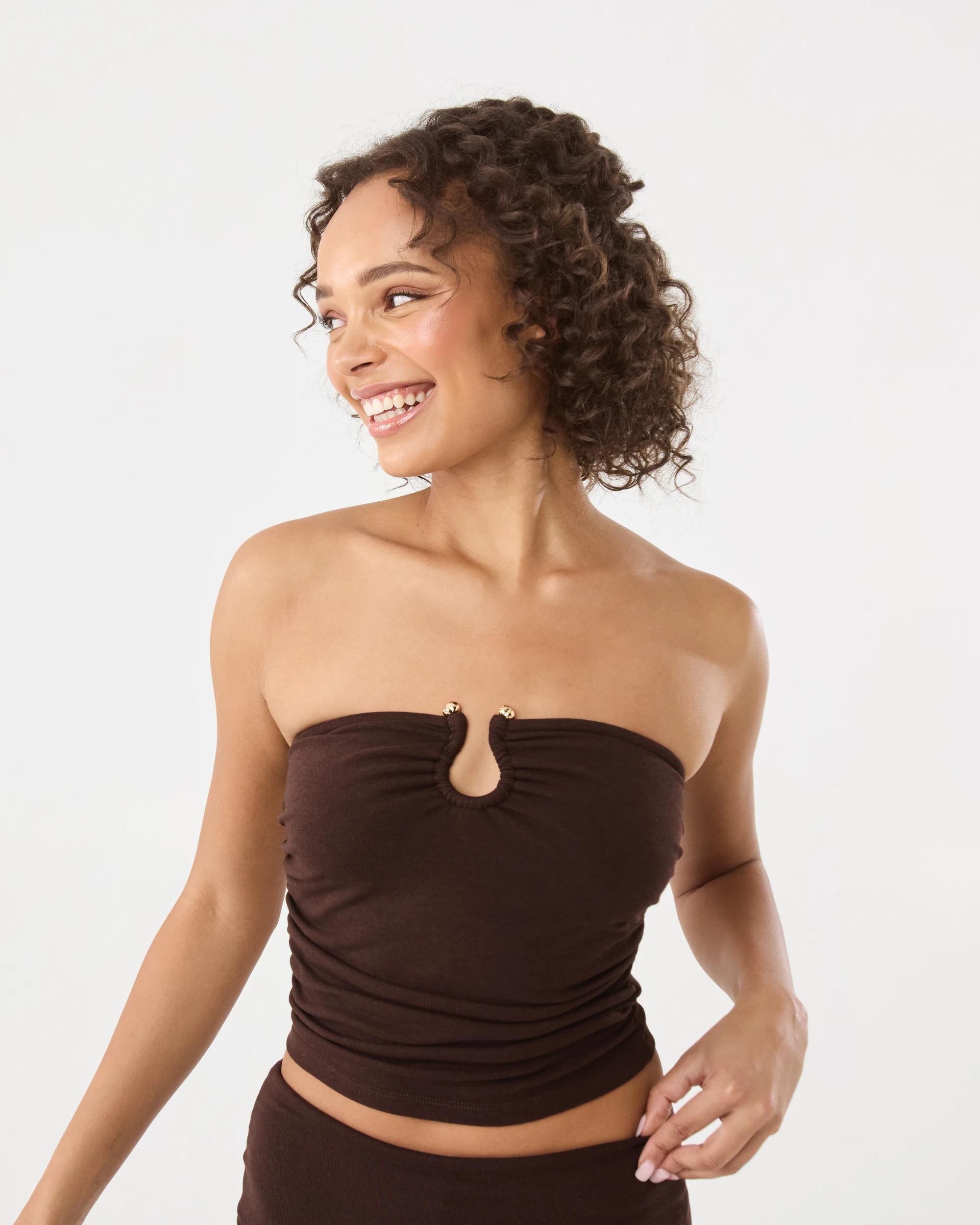 1 Sleeveless Trim Detail Tube Top Melt Brown, 1 of 8
