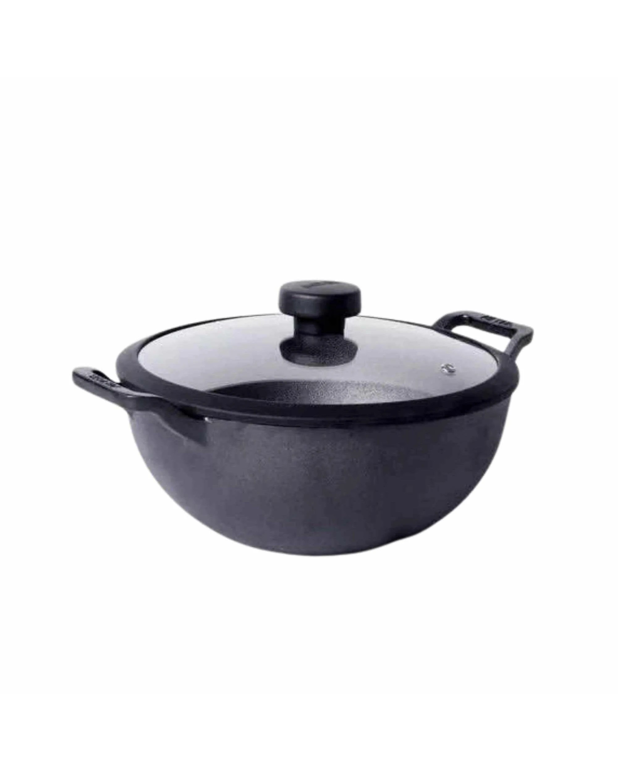 1 Meyer Pre-Seasoned Cast Iron Induction Deep Wok/Kadai 24cm - Black, 1 of 1