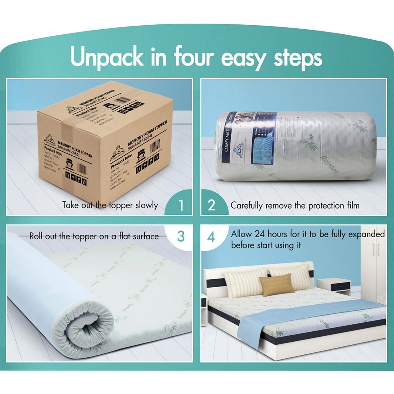 10 Starry Eucalypt Memory Foam Mattress Topper 8cm Airflow - King Single Bed, 10 of 10