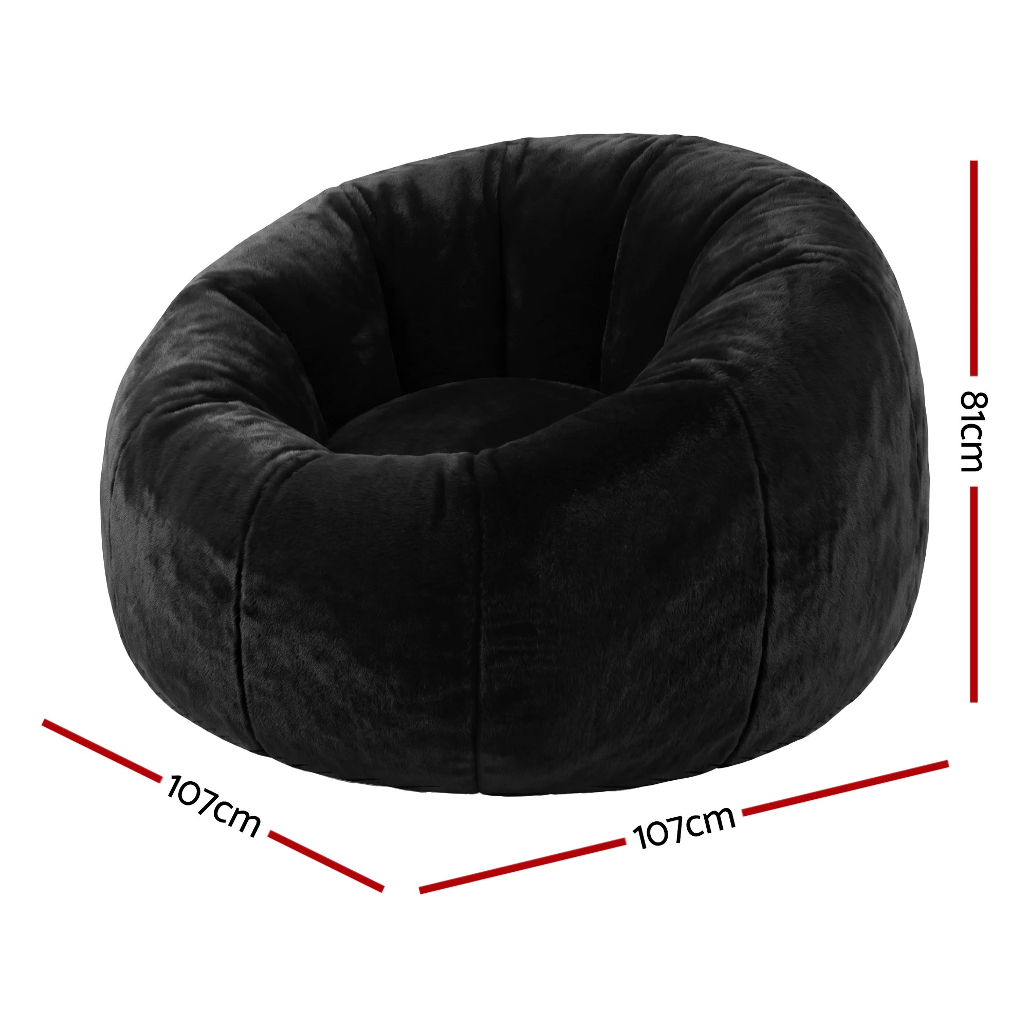 2 Artiss Bean Bag Chair Cover Faux Fur No Filler Washable Lazy Sofa Cover - Black, 2 of 9