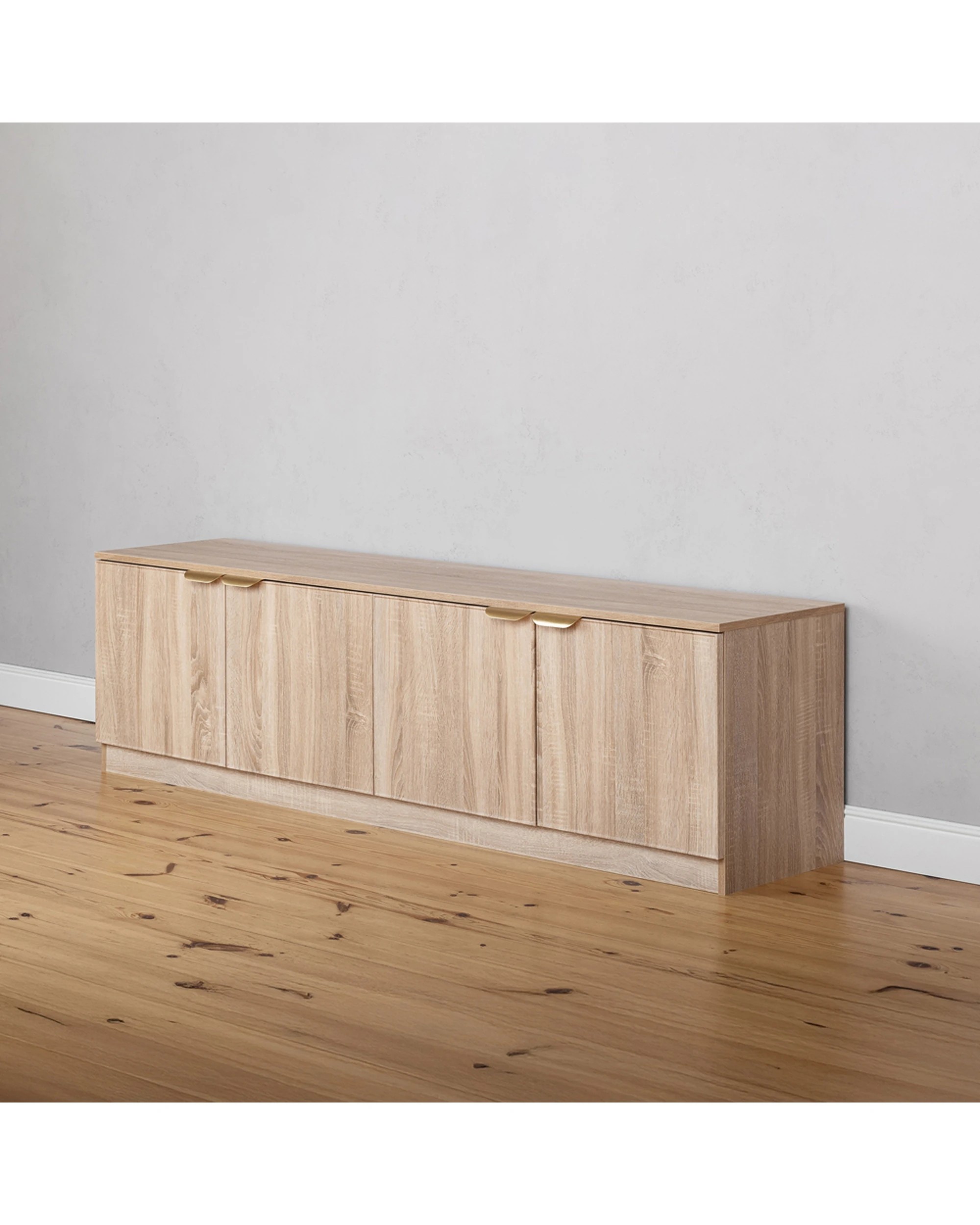 6 European Cabinetry Bucharest Oak Slim TV Unit Brass Pull Handle - Natural, 6 of 6