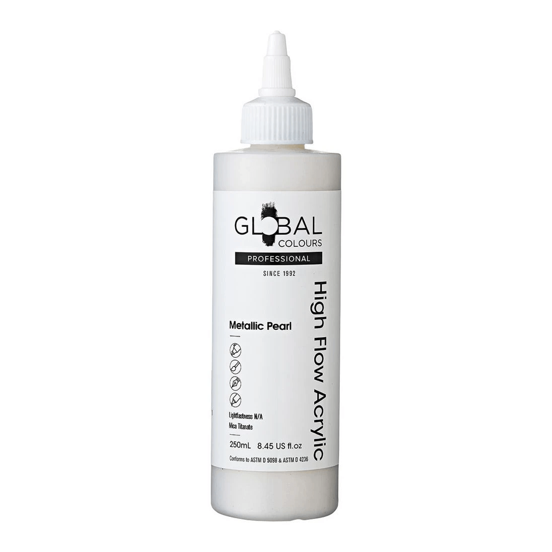 1 Global Colours High Flow Acrylic Paint 250mL Metallic Pearl, 1 of 2