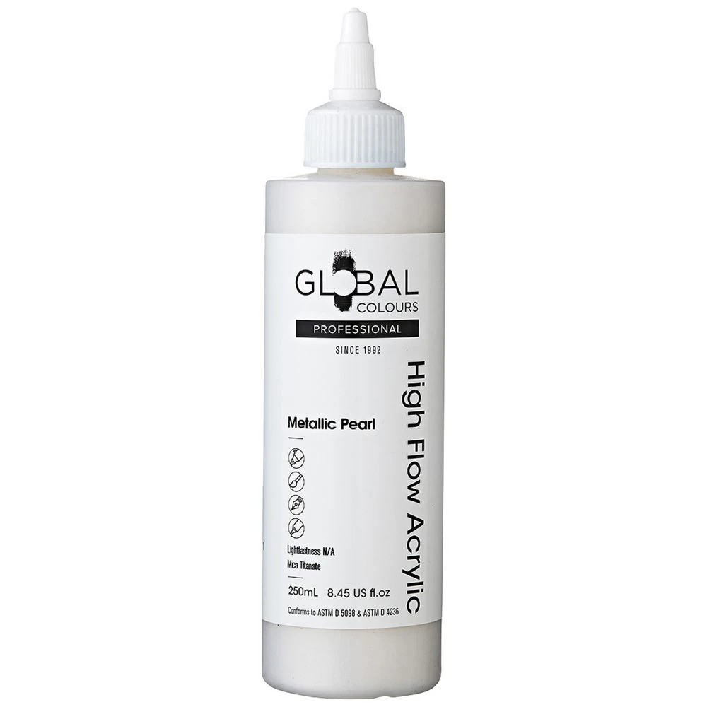 1 Global Colours High Flow Acrylic Paint 250mL Metallic Pearl, 1 of 2