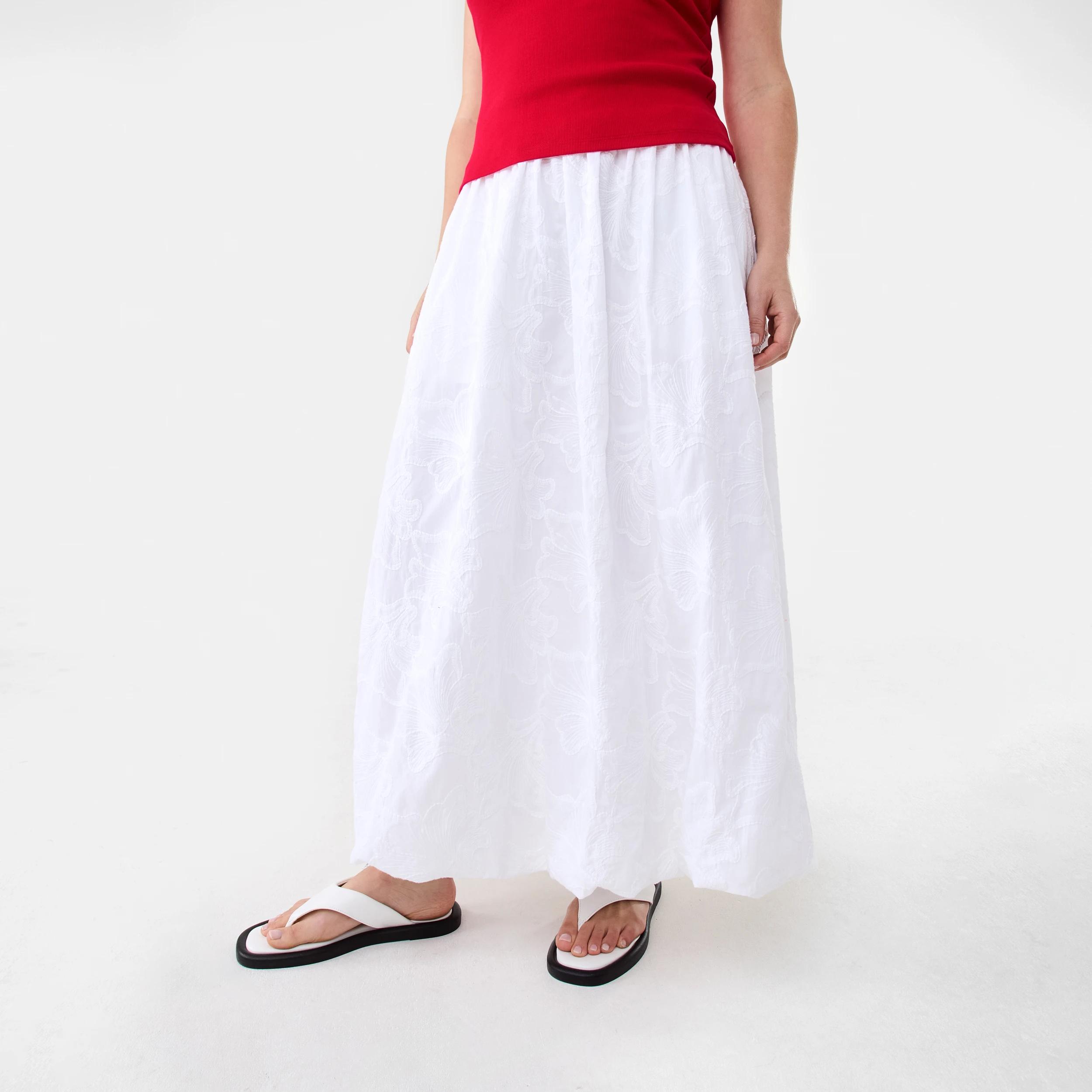 1 Embroidered Bubble Hem Maxi Skirt White, 1 of 8