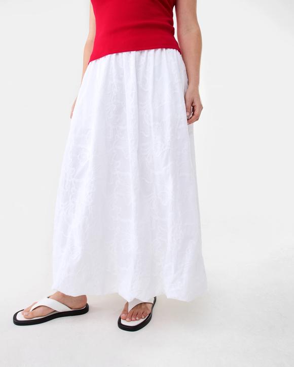Embroidered Bubble Hem Maxi Skirt