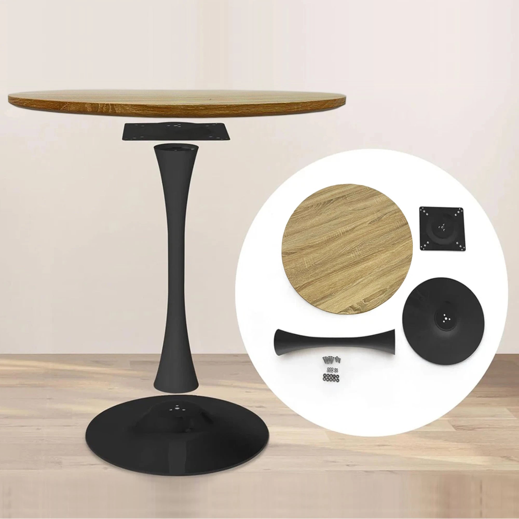 5 Foret Modern Round Dining Table Tulip Coffee Table 80cm Wooden Top Metal Legs Bk, 5 of 7