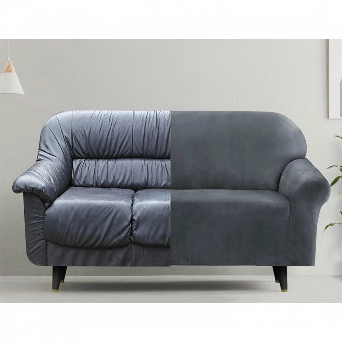 3 Artiss Sofa Cover Couch Covers 1 Seater Velvet - Grey, 3 of 5