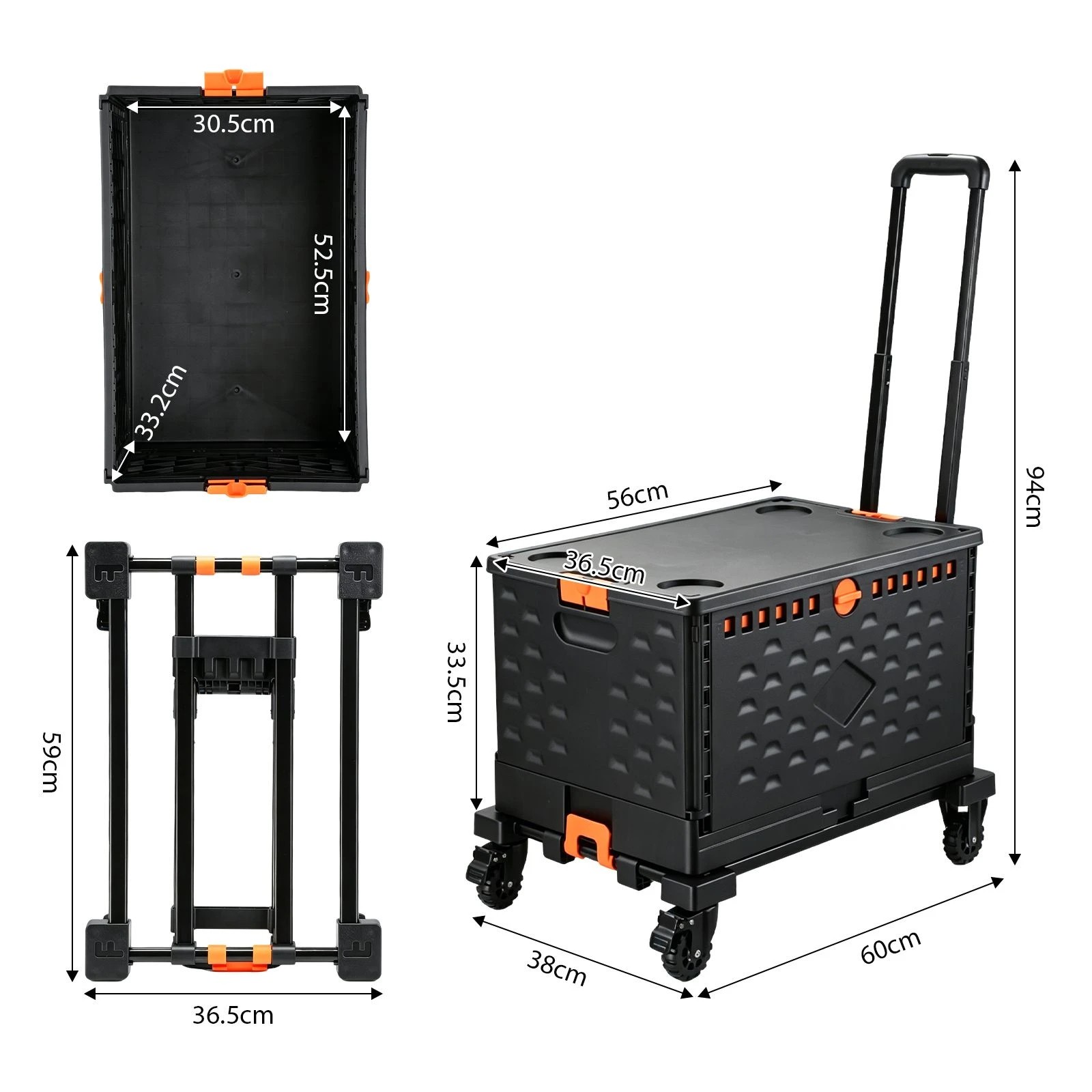3 Ausway 3-in-1 Foldable Shopping Cart Trolley Rolling Utility Grocery Crate Box Hand Truck, 100kg Capacity, 3 of 6