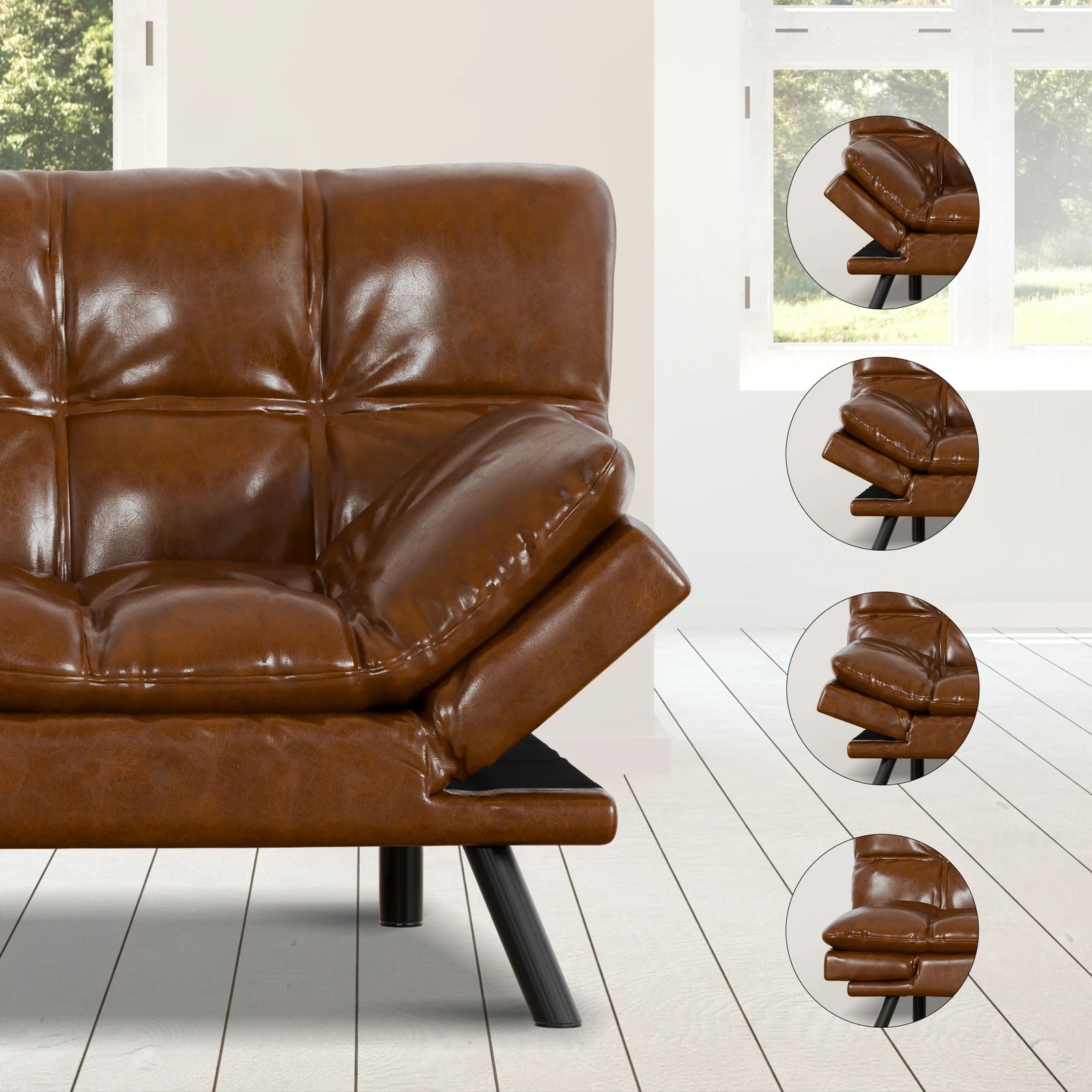 6 Alfordson Sofa Bed Couch 3 Seater Lounge Recliner Leather - Brown, 6 of 9