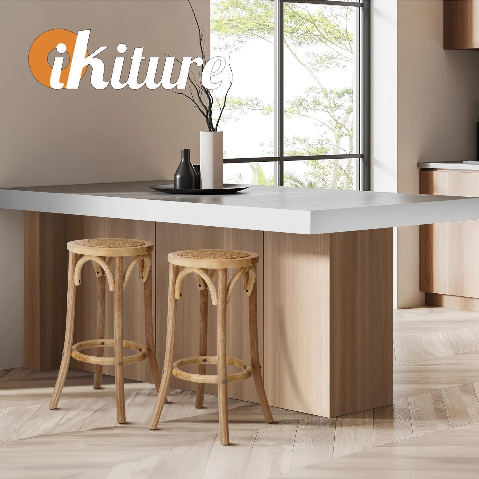 9 Oikiture Set Of 4 Bar Stools Kitchen Vintage Dining Chair Rattan Seat
 - Natural, 9 of 10