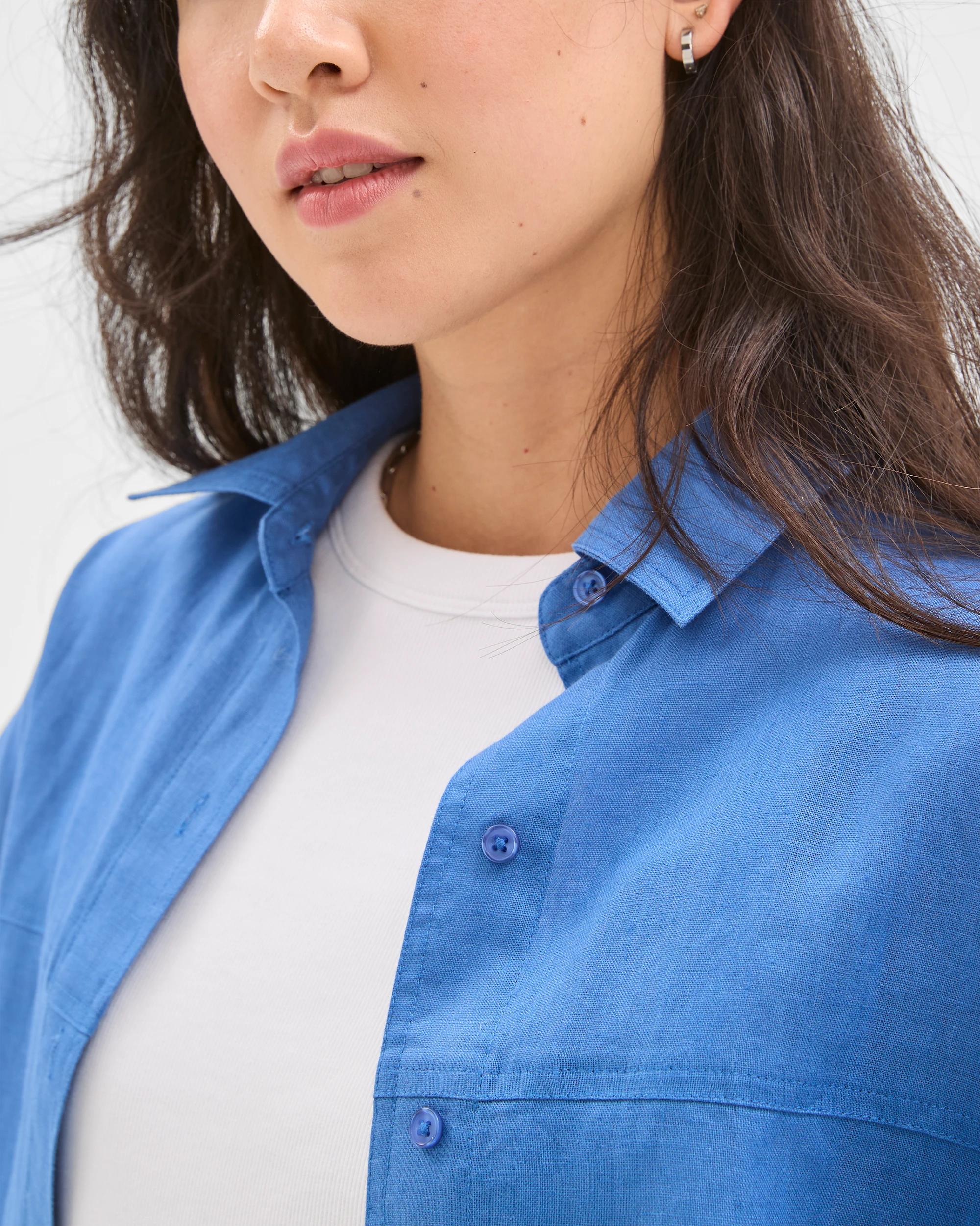 4 Target Woman European Linen Long Sleeve Shirt LAPIS BLUE, 4 of 5