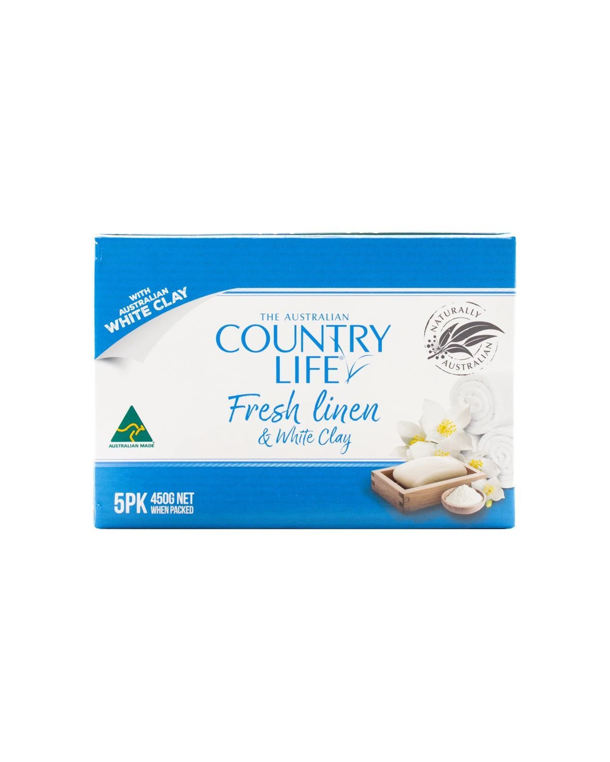 1 Country Life 5pc Toilet Soap Bar Fresh Linen And Clay 450g - White, 1 of 4
