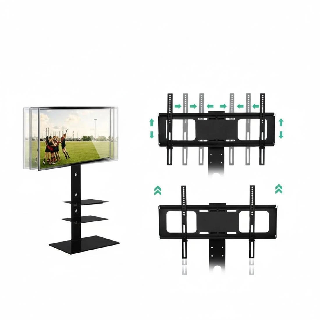 4 Artiss TV Stand Mount Bracket for 32"-70" LED LCD 3 Tiers Storage Floor Shelf - Black, 4 of 6