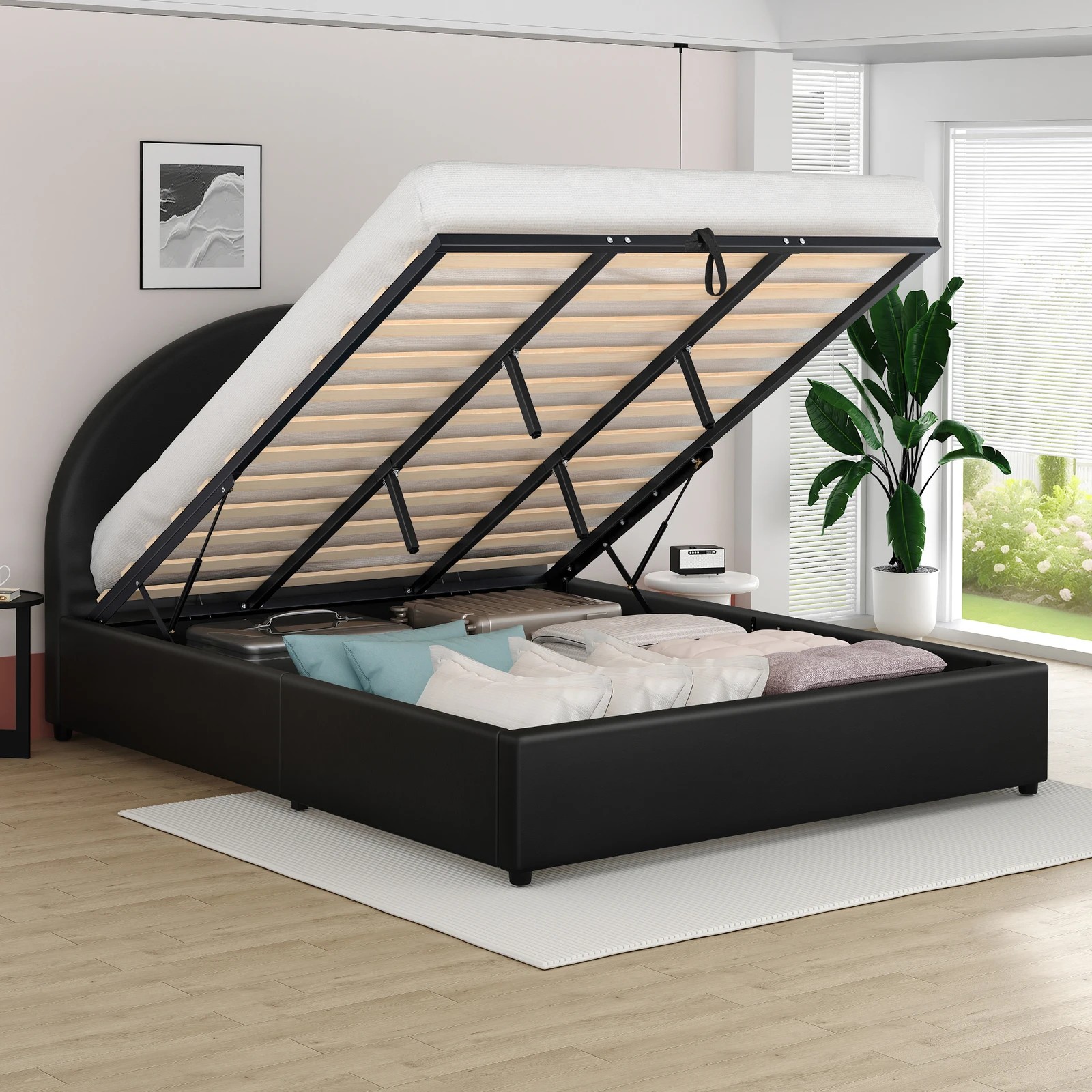 4 Alfordson Bed Frame King Size Gas Lift Base With Storage Leather Howell - Black, 4 of 10