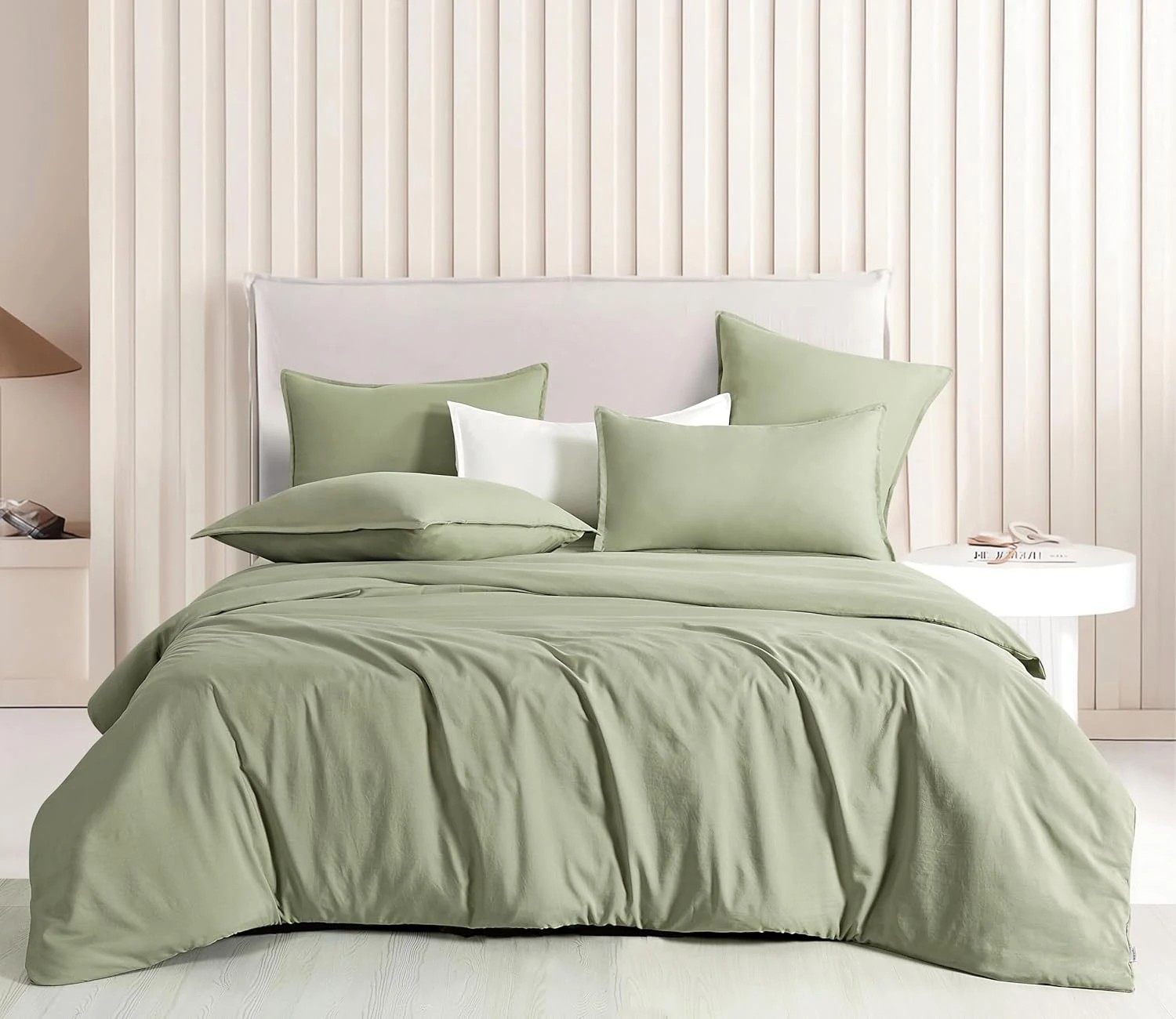 1 CleverPolly 100% Vintage Washed Microfibre Quilt Cover Set - Eucalypt - Queen Bed, 1 of 5