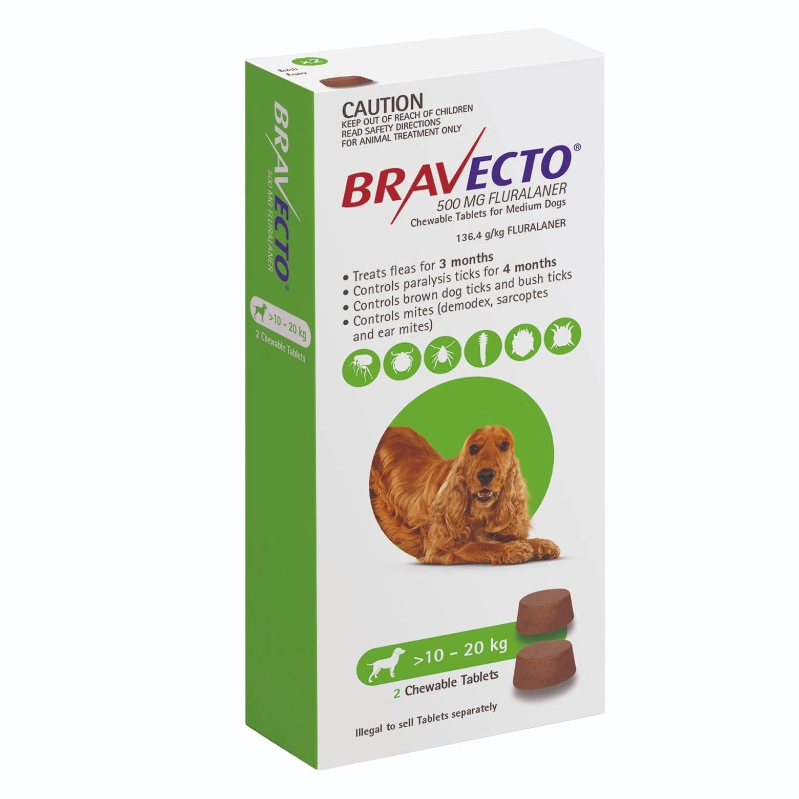 1 Bravecto For Medium Dogs Green 10-20kg Chew - 2 Pack, 1 of 2