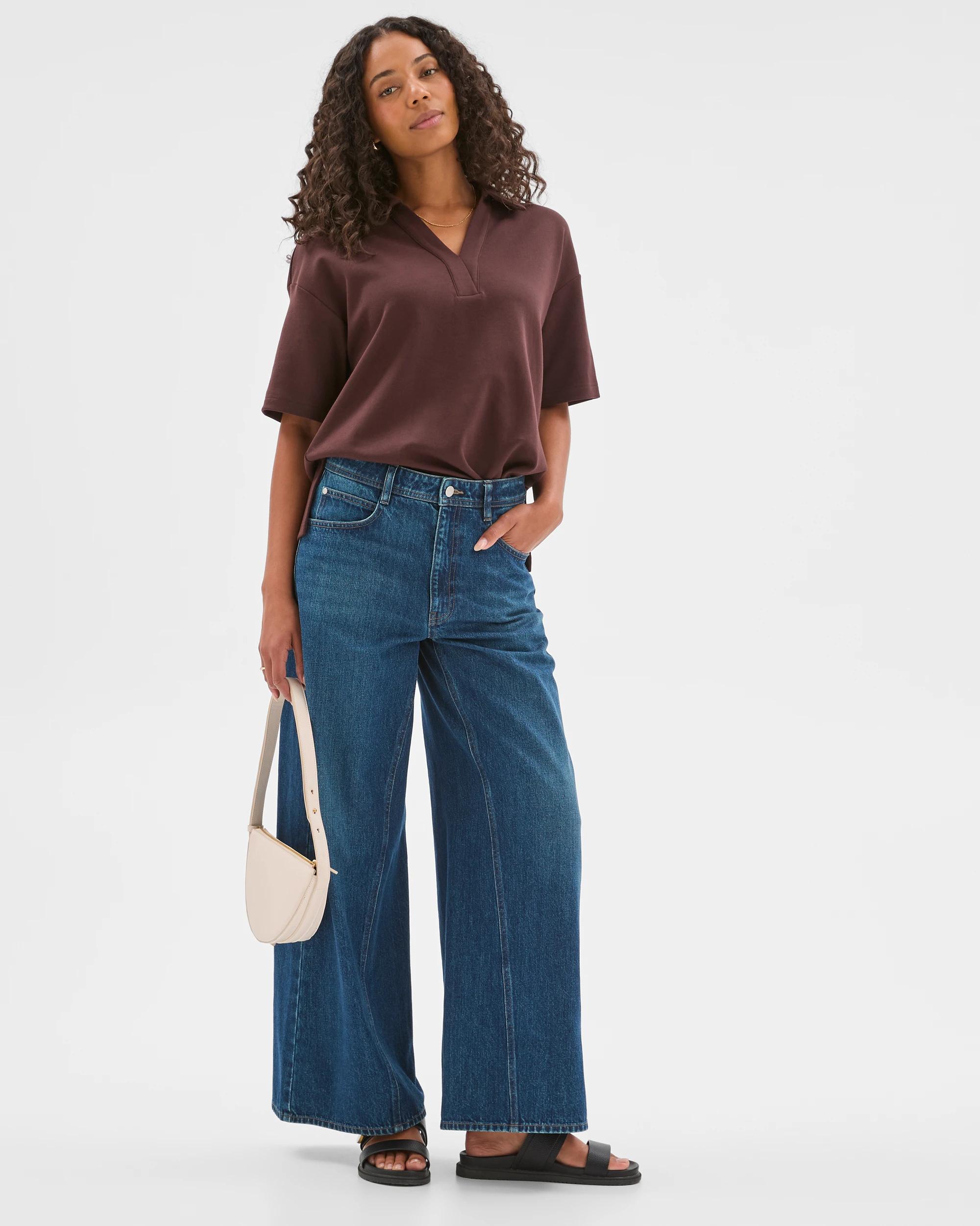 2 Target Woman Australian Cotton Blend Interlock Polo Neck T-Shirt CHOCOLATE PLUM, 2 of 7
