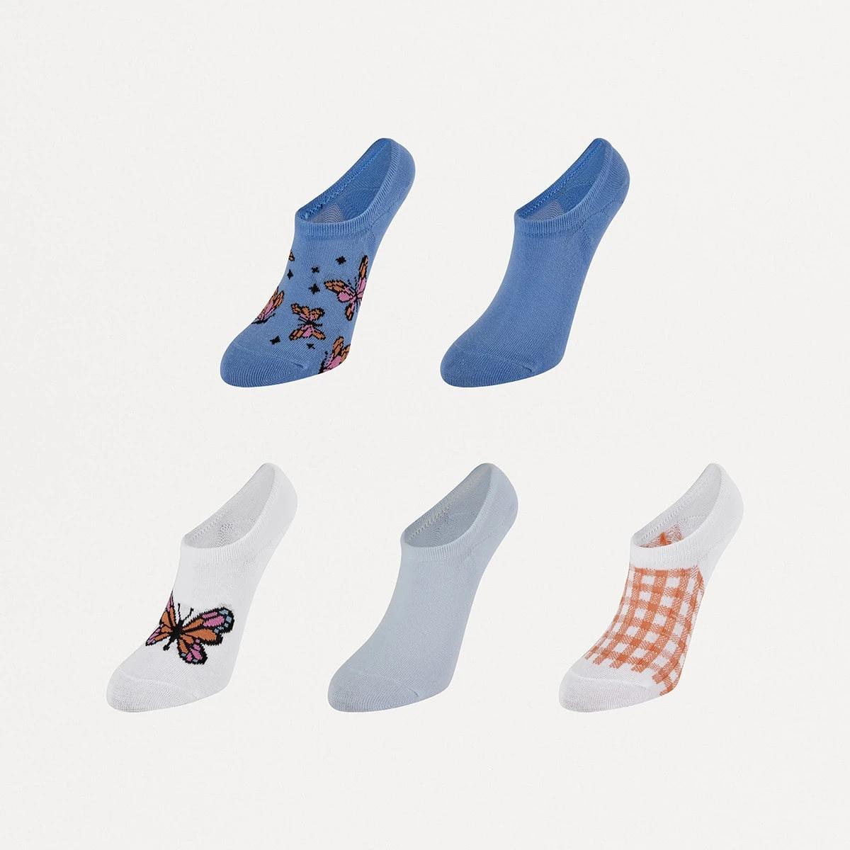 1 5 Pack Jacquard Sneaker Socks Butterfly, 1 of 3