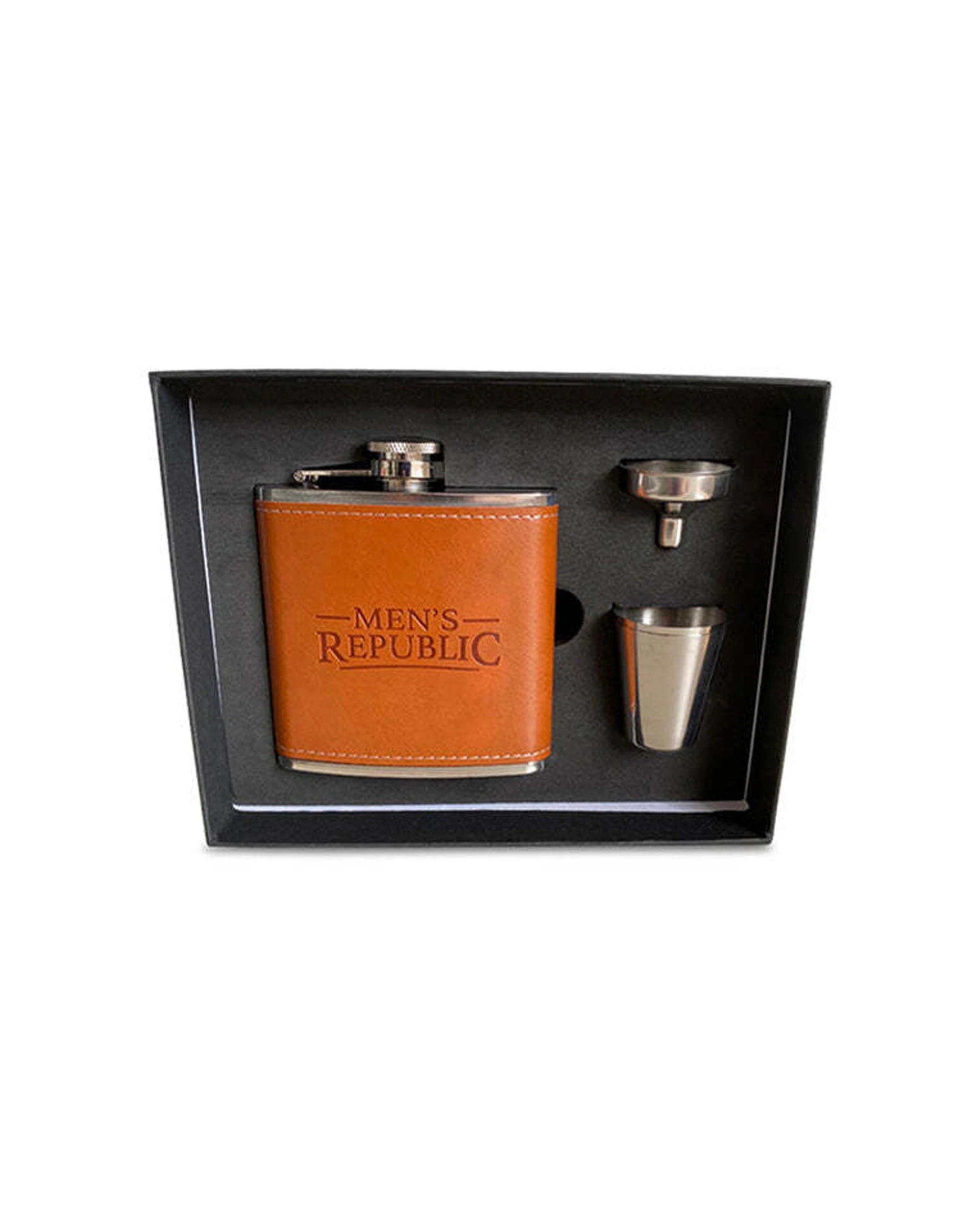 1 Mens Republic Hip Flask Set With Funnel And 2 Cups 170Ml Stainless Steel Leak Resistant Portable Design - Multi, 1 of 3